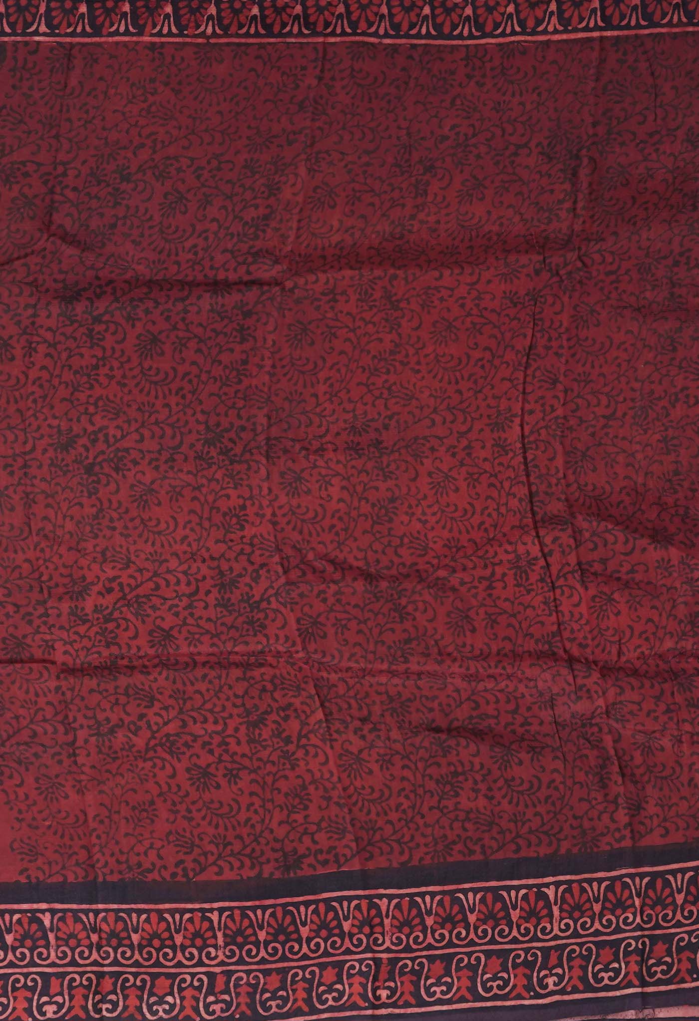 Maroon-Black Pure Ajrakh Printed Soft Silk Saree-UNM82310