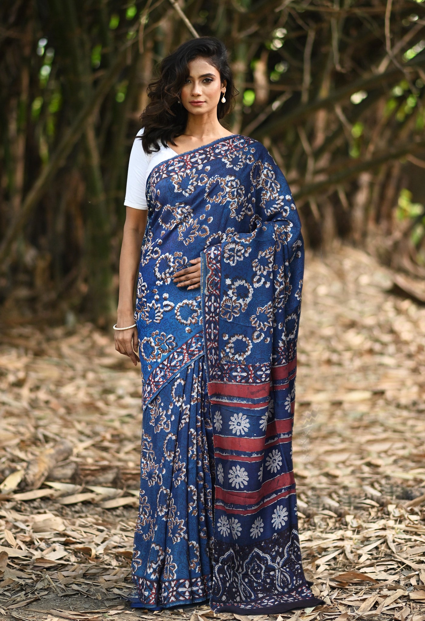 Blue Pure Ajrakh Printed Uppada Soft Silk Saree-UNM82315