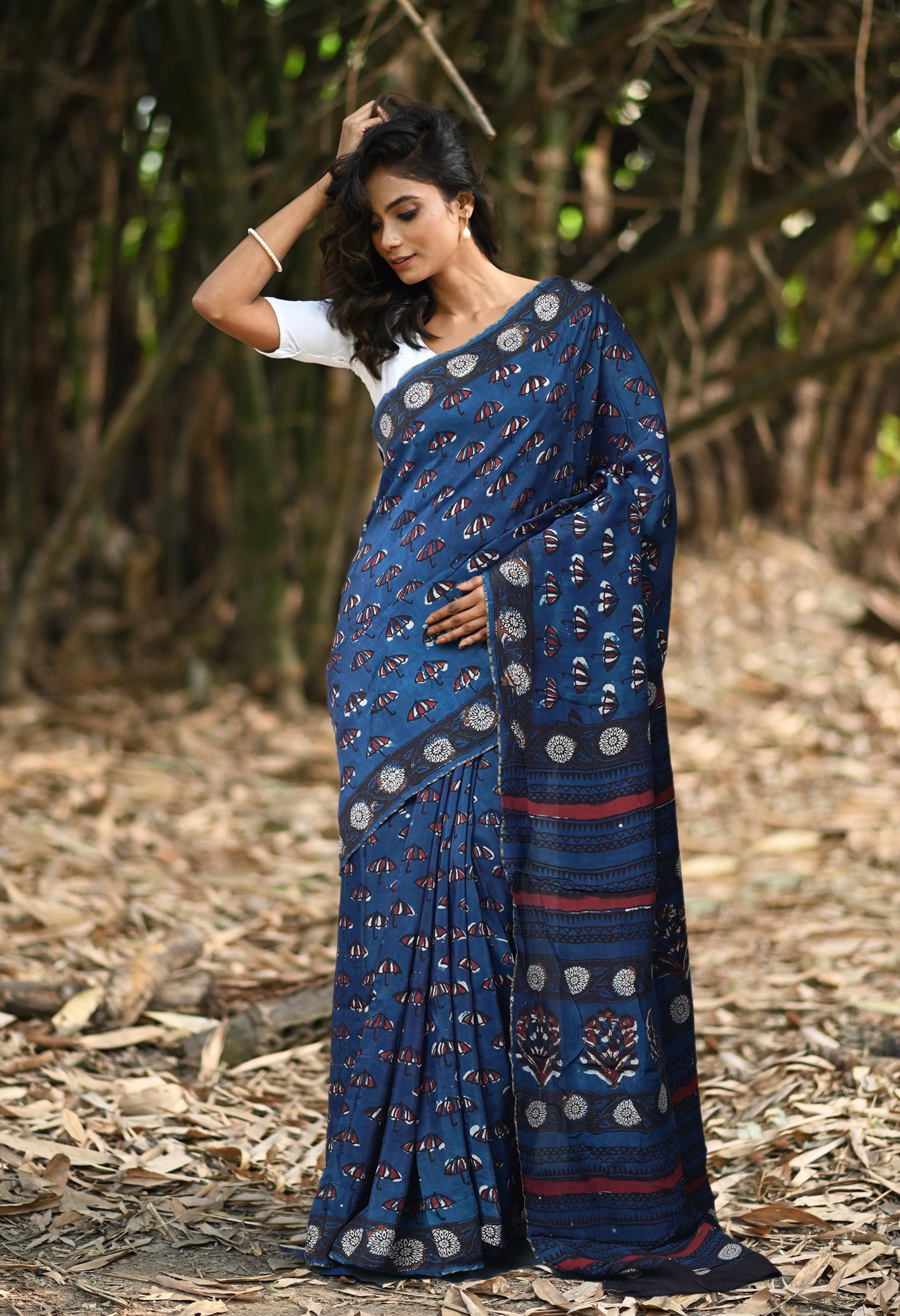 Blue Pure Ajrakh Printed Uppada Soft Silk Saree-UNM82316