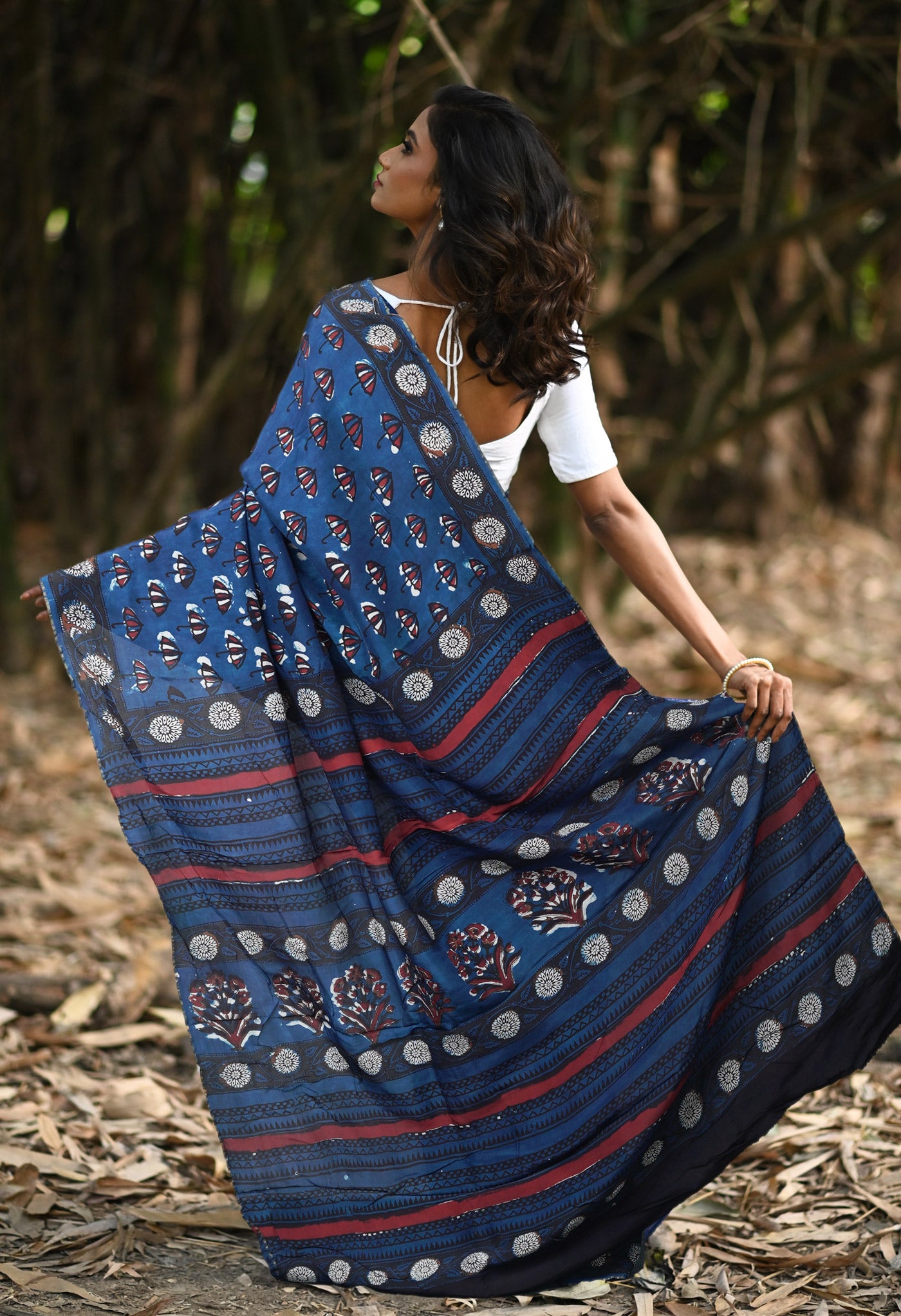 Blue Pure Ajrakh Printed Uppada Soft Silk Saree-UNM82316