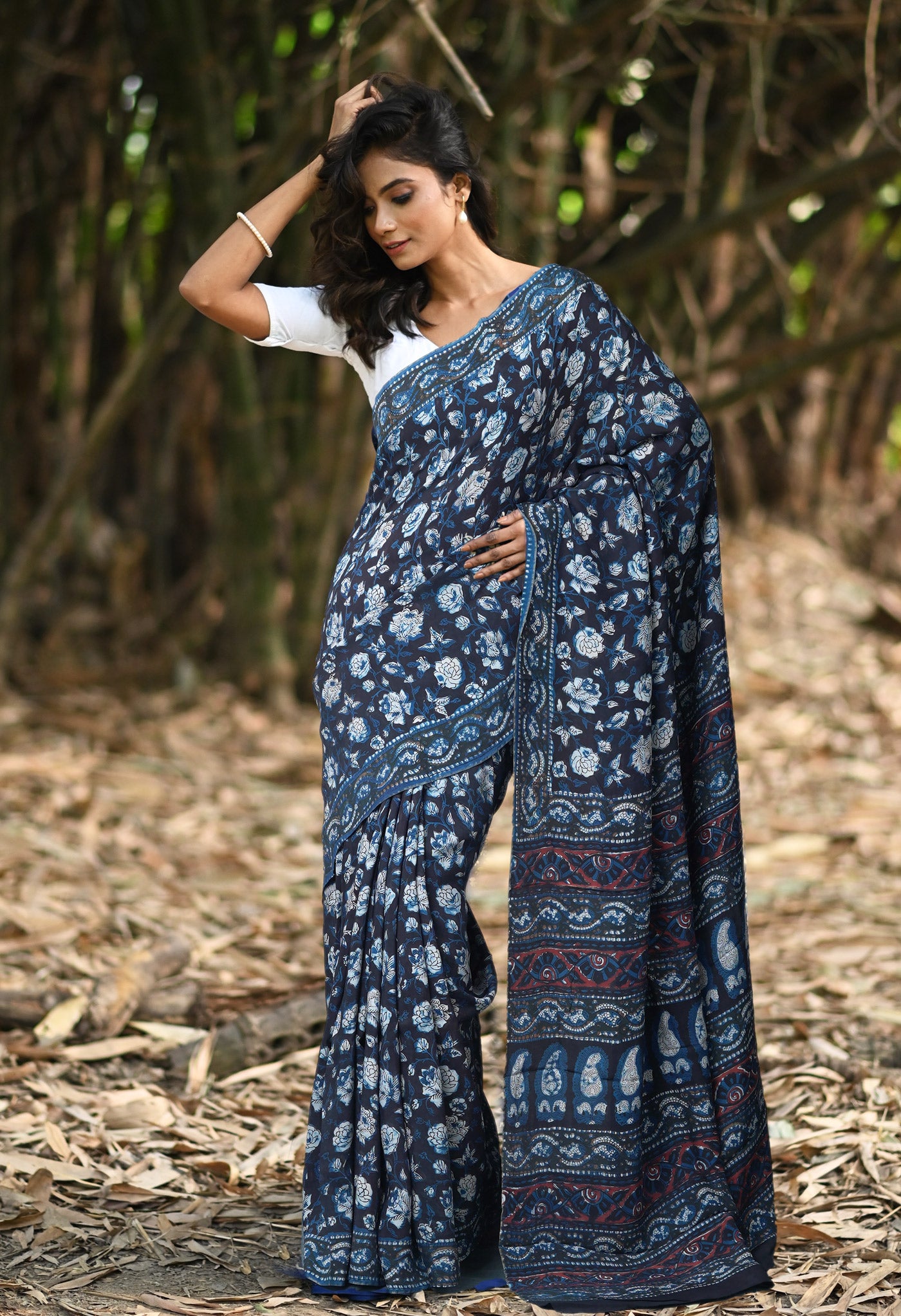 Black Pure Ajrakh Printed Uppada Soft Silk Saree-UNM82318