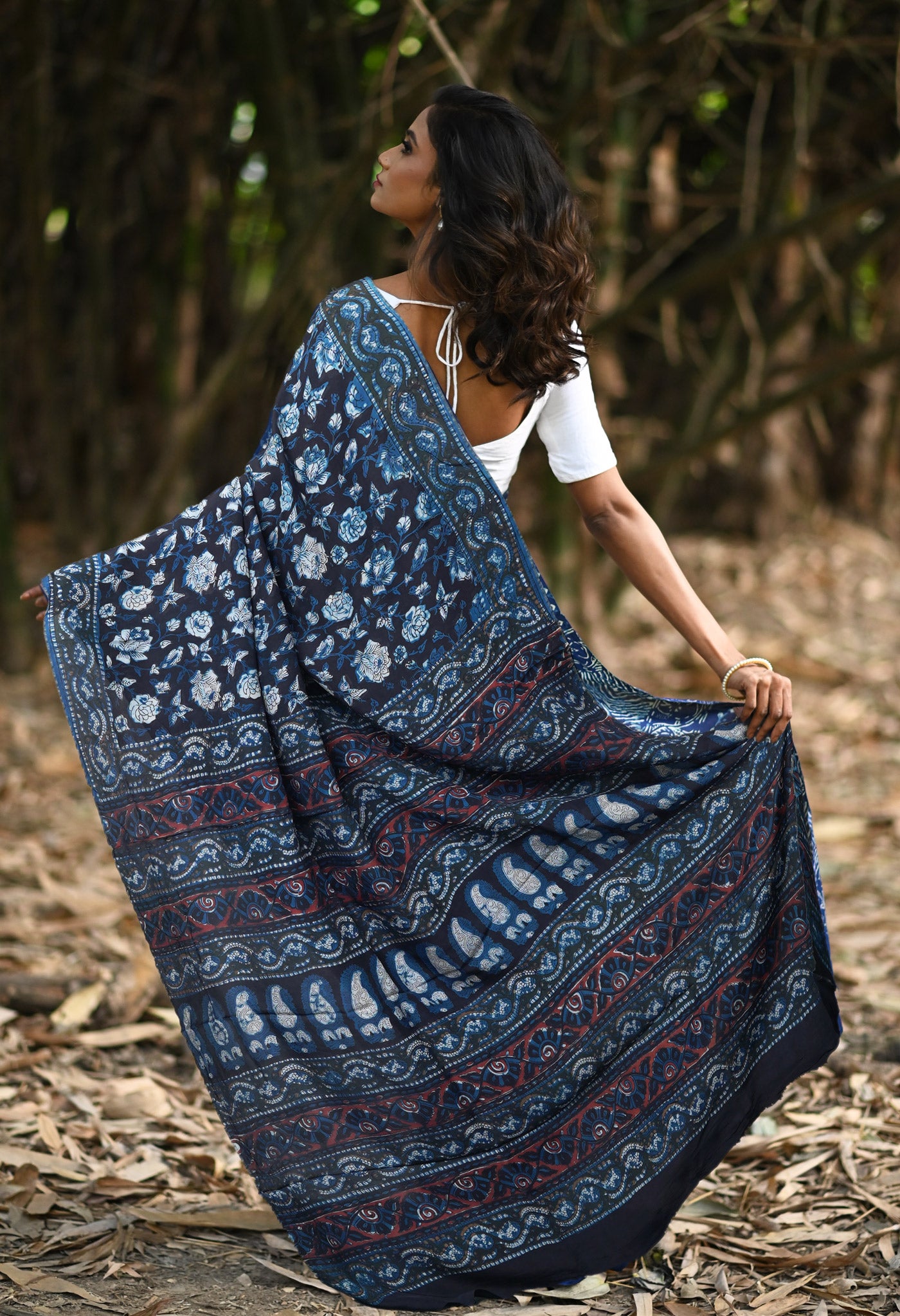 Black Pure Ajrakh Printed Uppada Soft Silk Saree-UNM82318