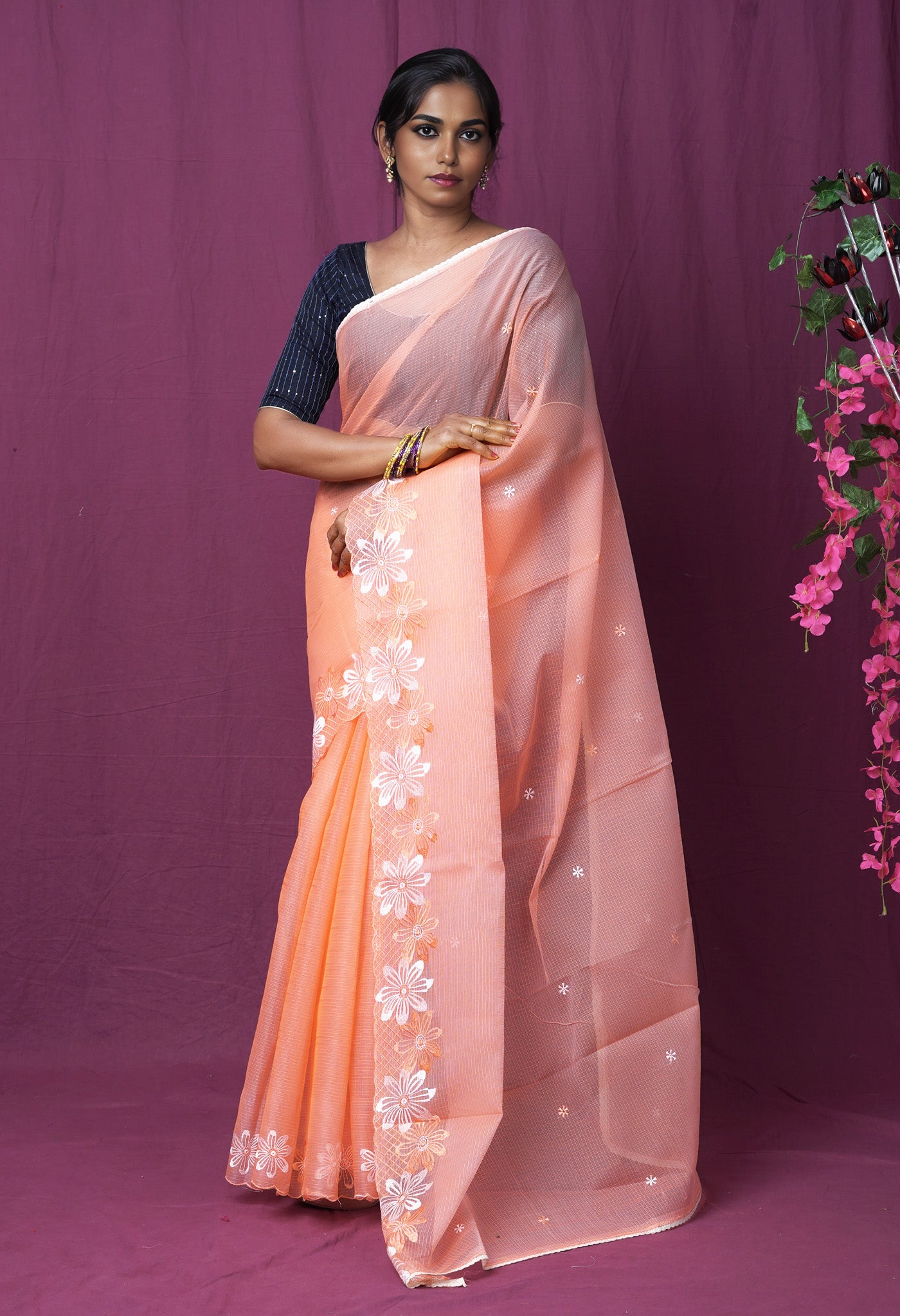 Orange Pure Emboridery Kota Saree-UNM82477
