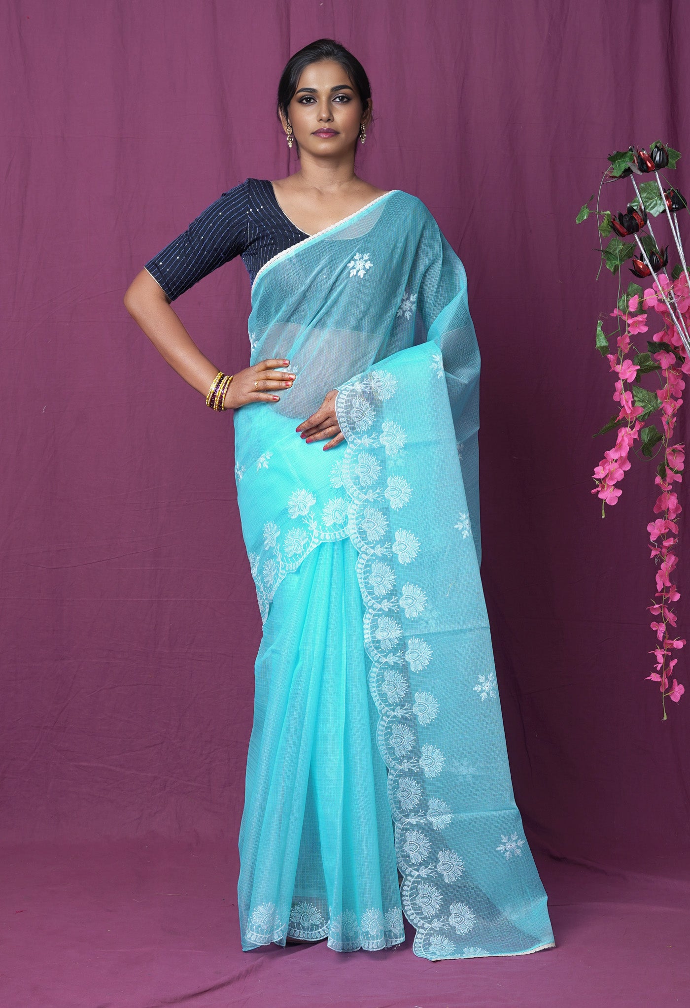 Blue Pure Emboridery Kota Saree-UNM82480