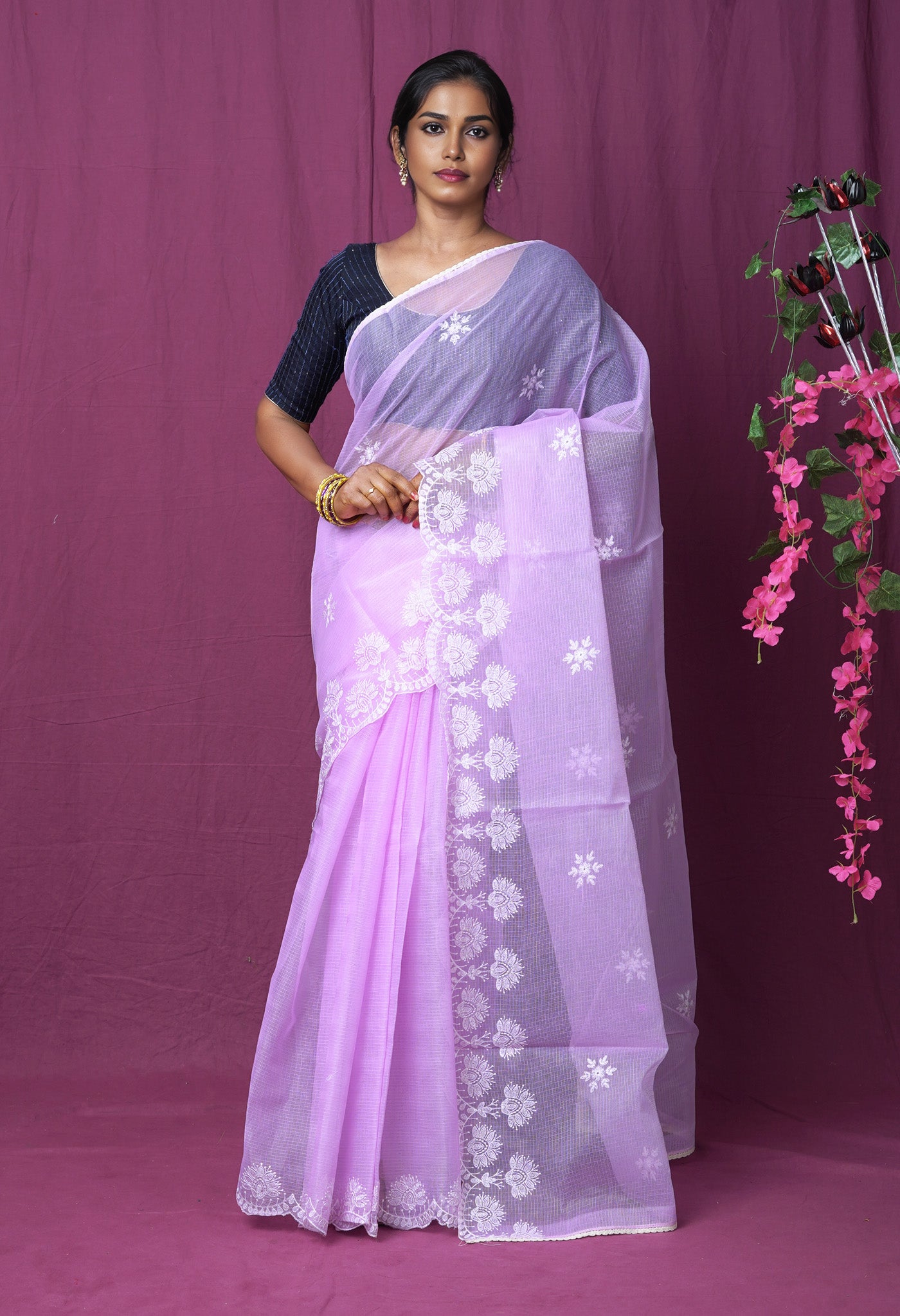 Lavender Pure Emboridery Kota Saree-UNM82481