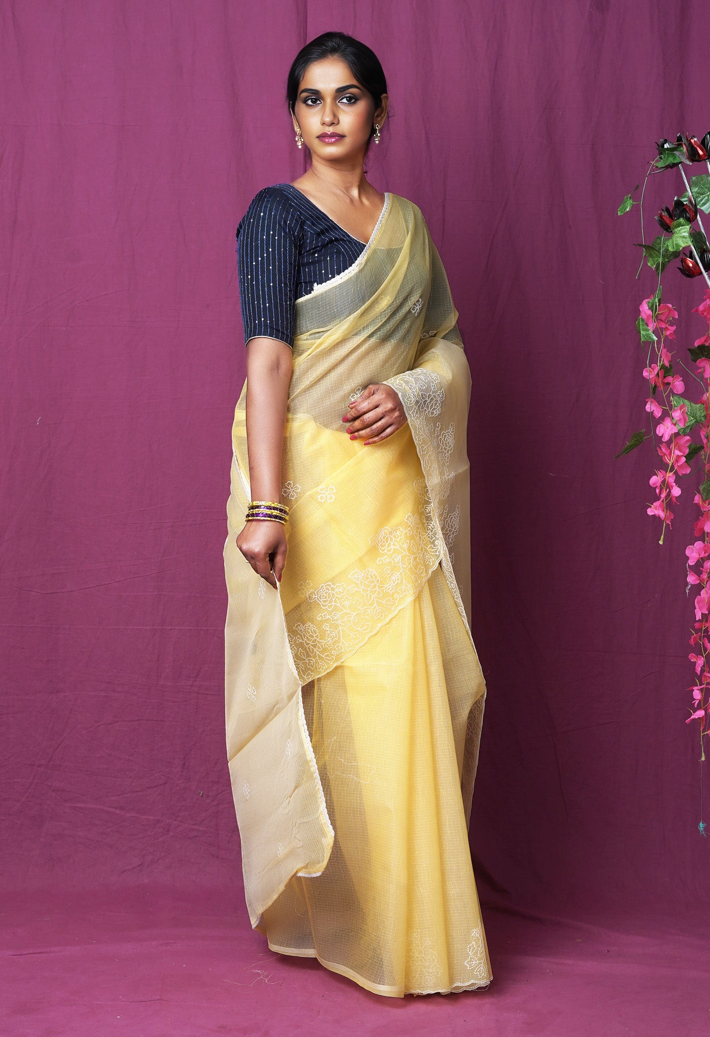 Yellow Pure Emboridery Kota Saree-UNM82494