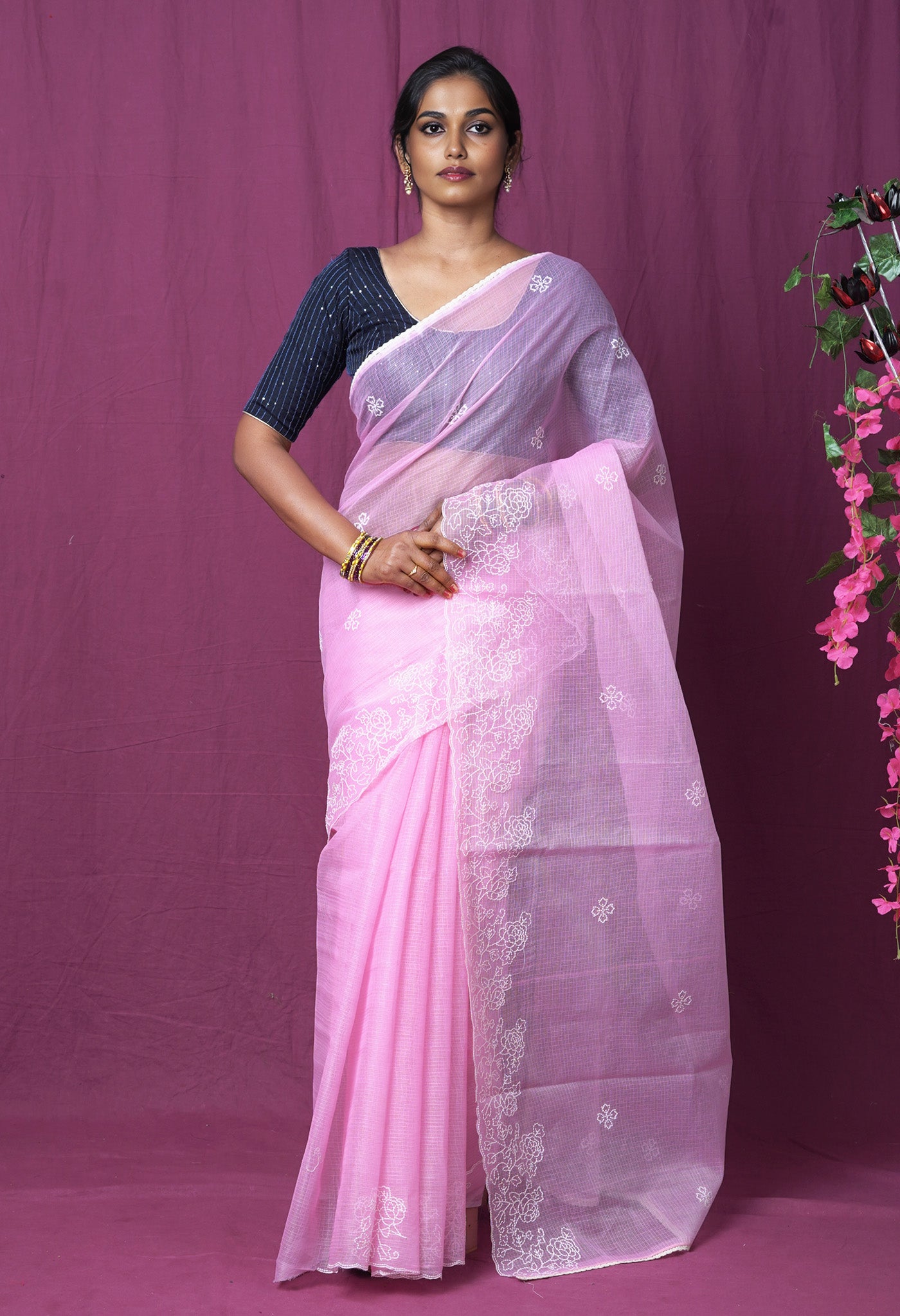 Pink Pure Emboridery Kota Saree-UNM82496