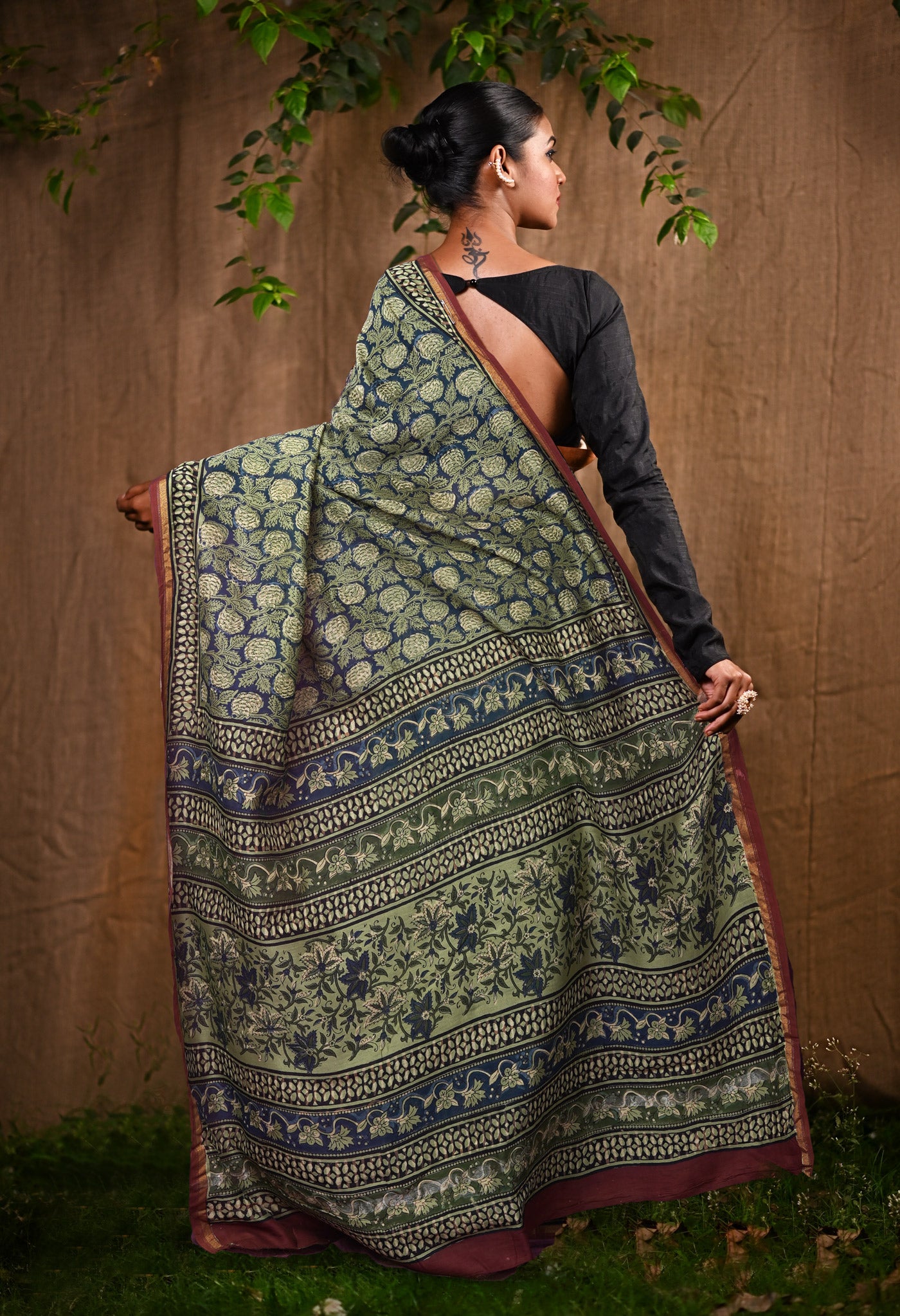 Blue Pure Bagru Kalamkari Printed Chanderi Sico Saree-UNM82638