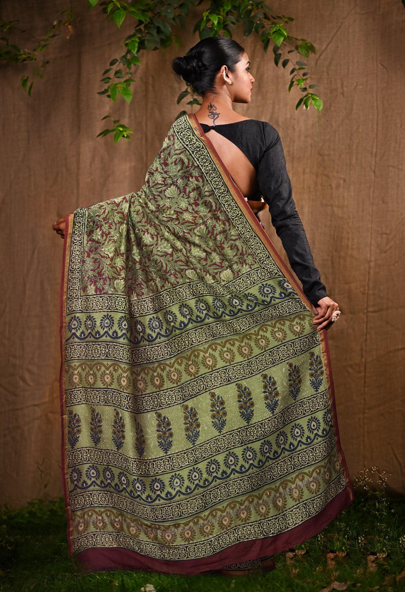 Red Pure Bagru Kalamkari Printed Chanderi Sico Saree-UNM82649