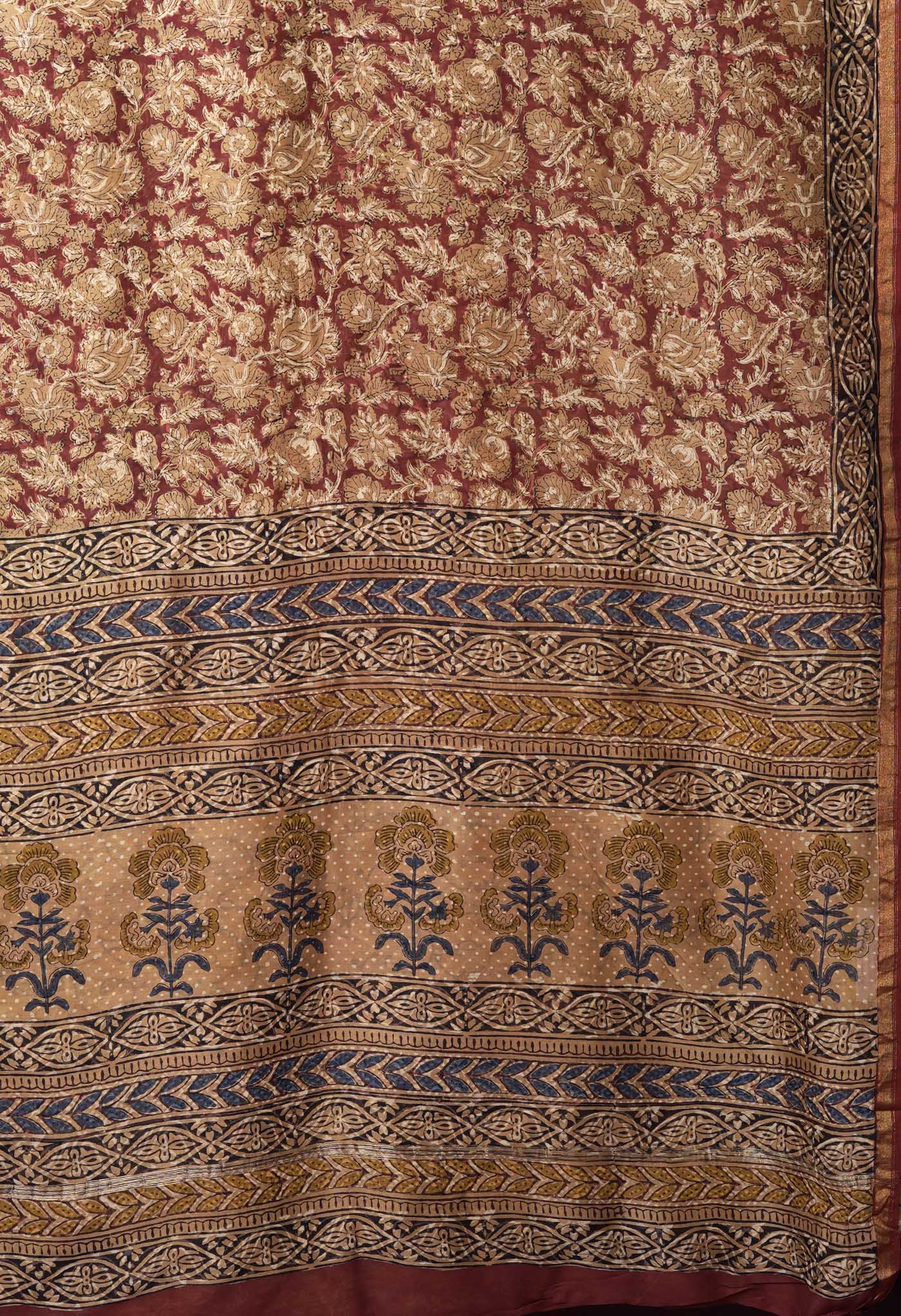 Maroon Pure Bagru Block Printed Chanderi Sico Saree-UNM82710