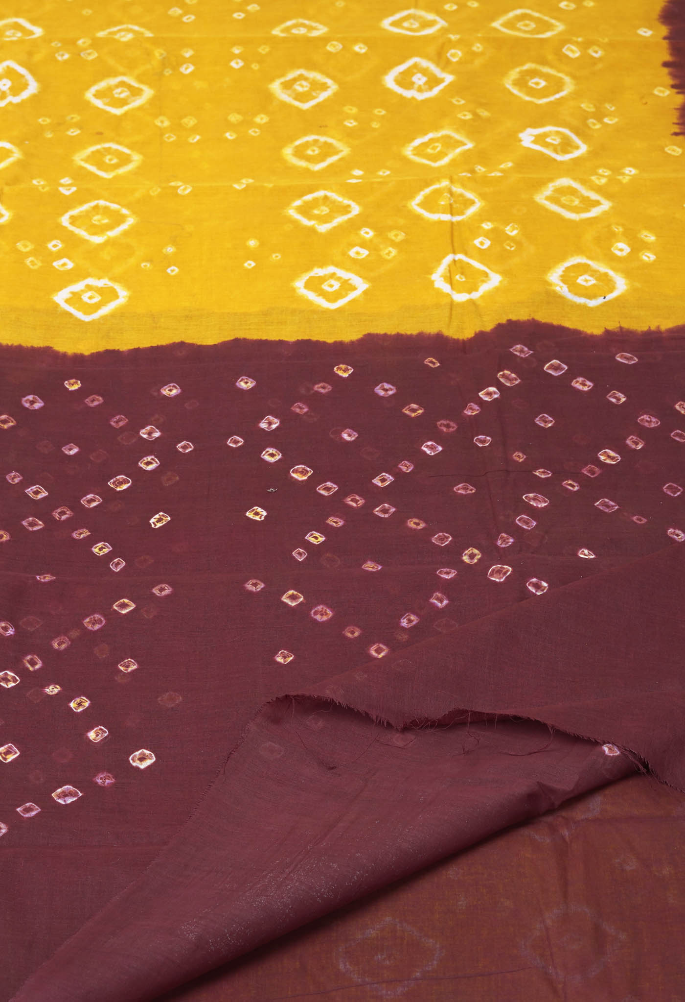 Yellow-Dark Brown Pure Bandhani Tie & Dye Soft Mulmul Cotton Saree-UNM82875