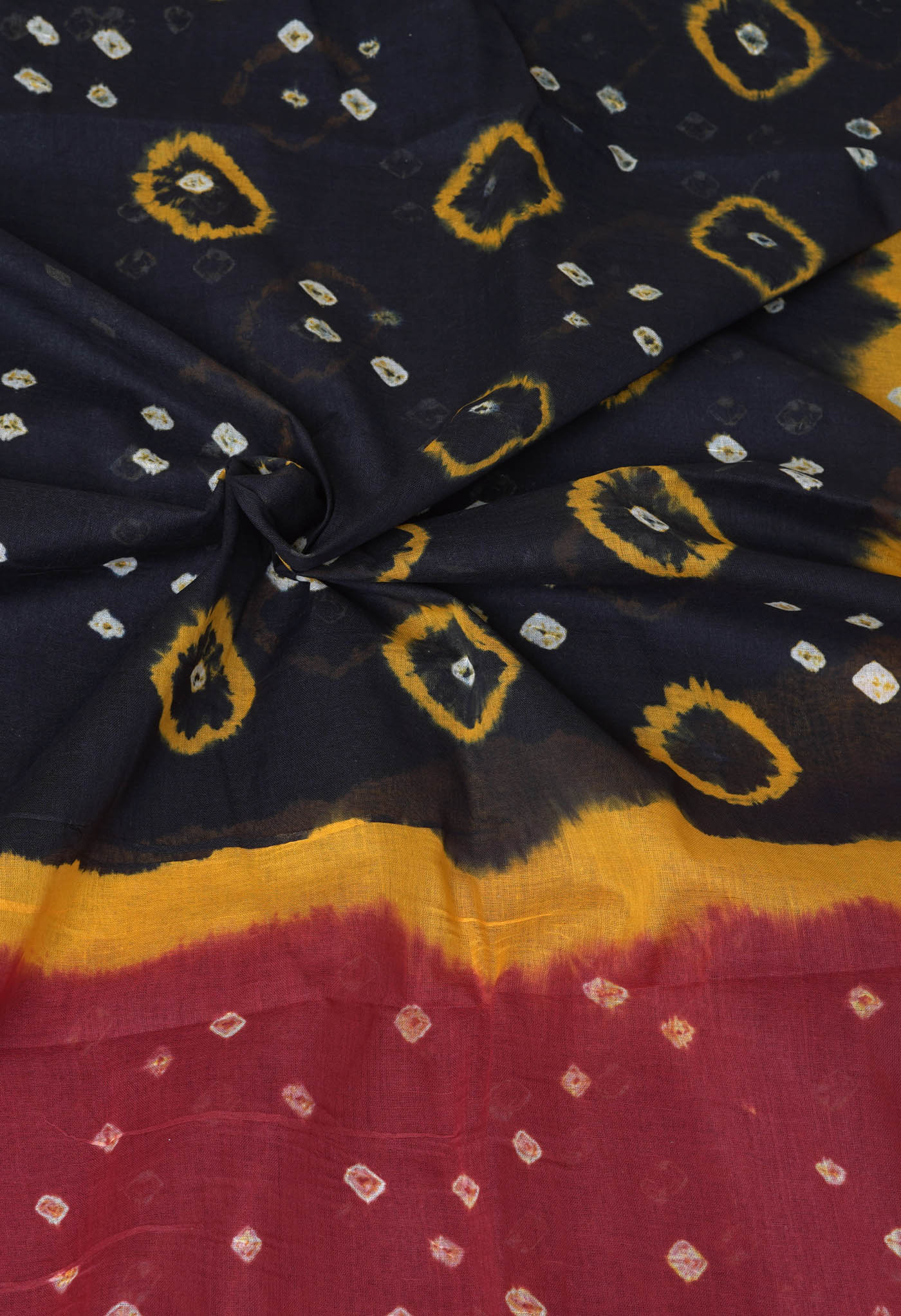 Black-Red Pure Bandhani Tie & Dye Soft Mulmul Cotton Saree-UNM82877