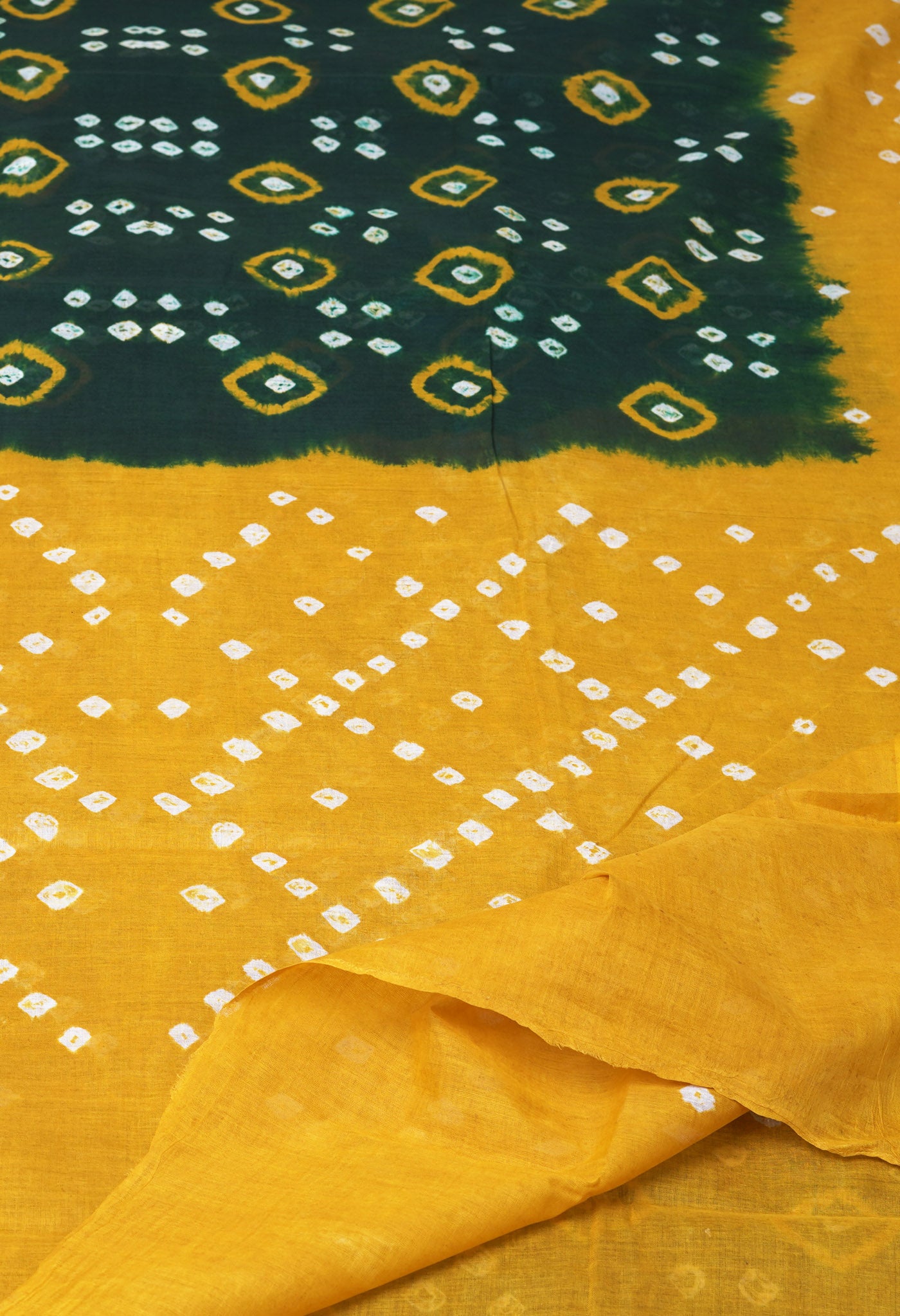 Green-Yellow Pure Bandhani Tie & Dye Soft Mulmul Cotton Saree-UNM82878
