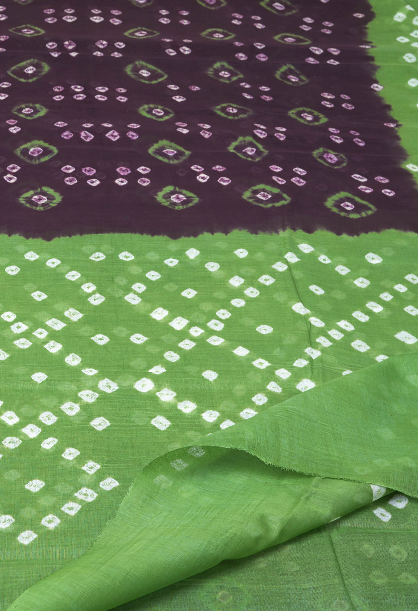 Dark Brown-Green Pure Bandhani Tie & Dye Soft Mulmul Cotton Saree-UNM82879