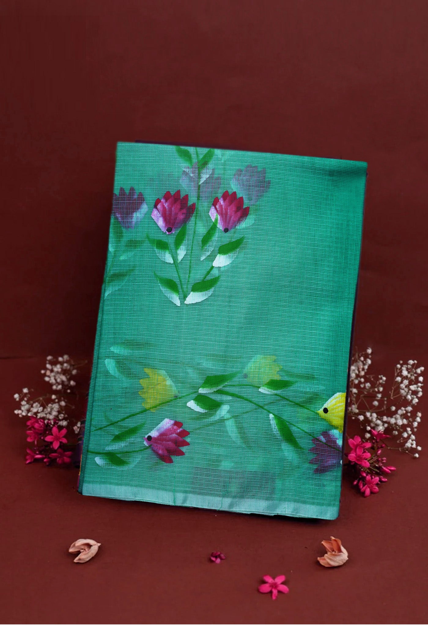 Turquoise Blue Pure Hand Painted Doria Kota Saree-UNM83043