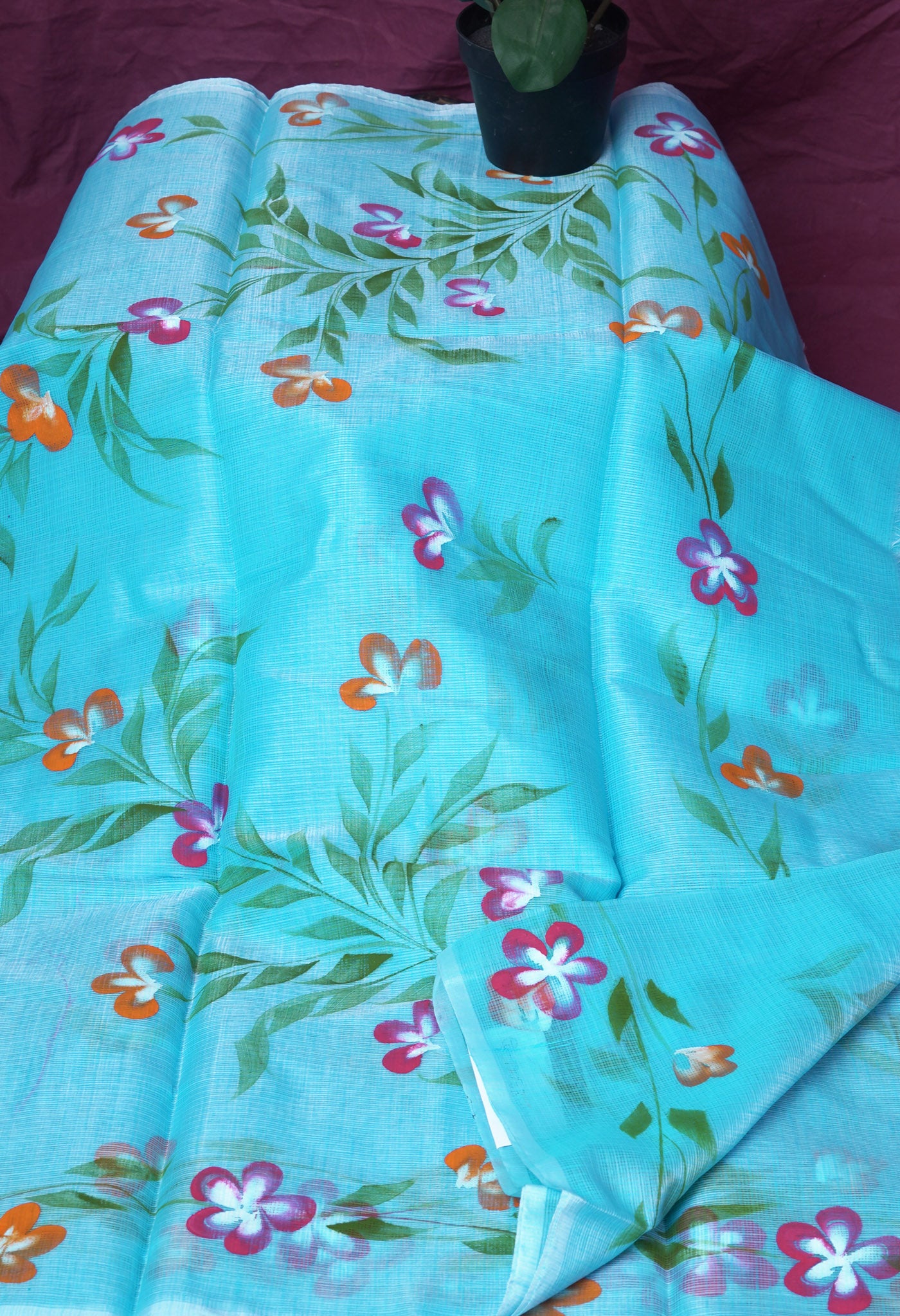 Blue Pure Hand Painted Doria Kota Saree-UNM83061