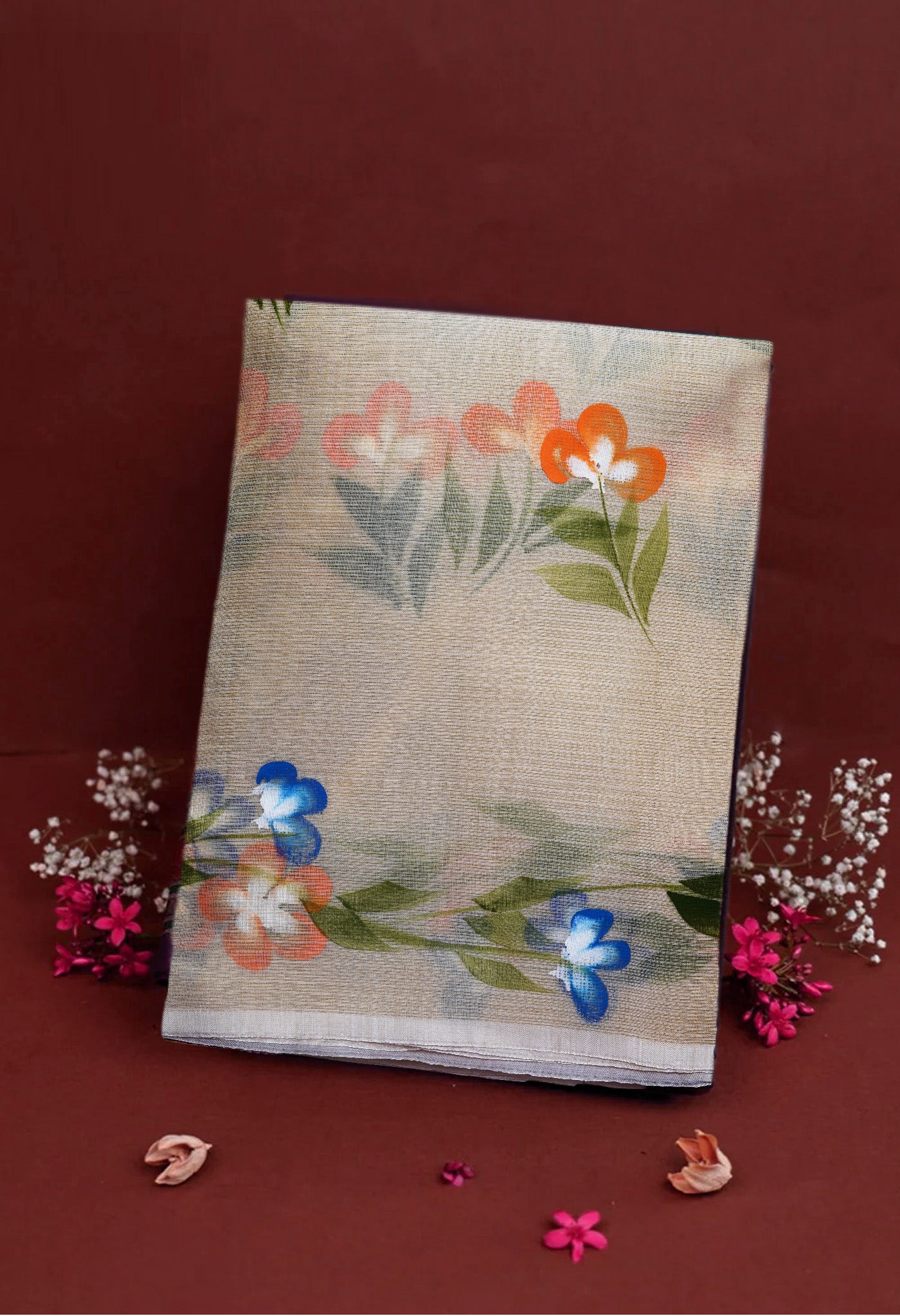 Cream Pure Hand Painted Doria Kota Saree-UNM83067