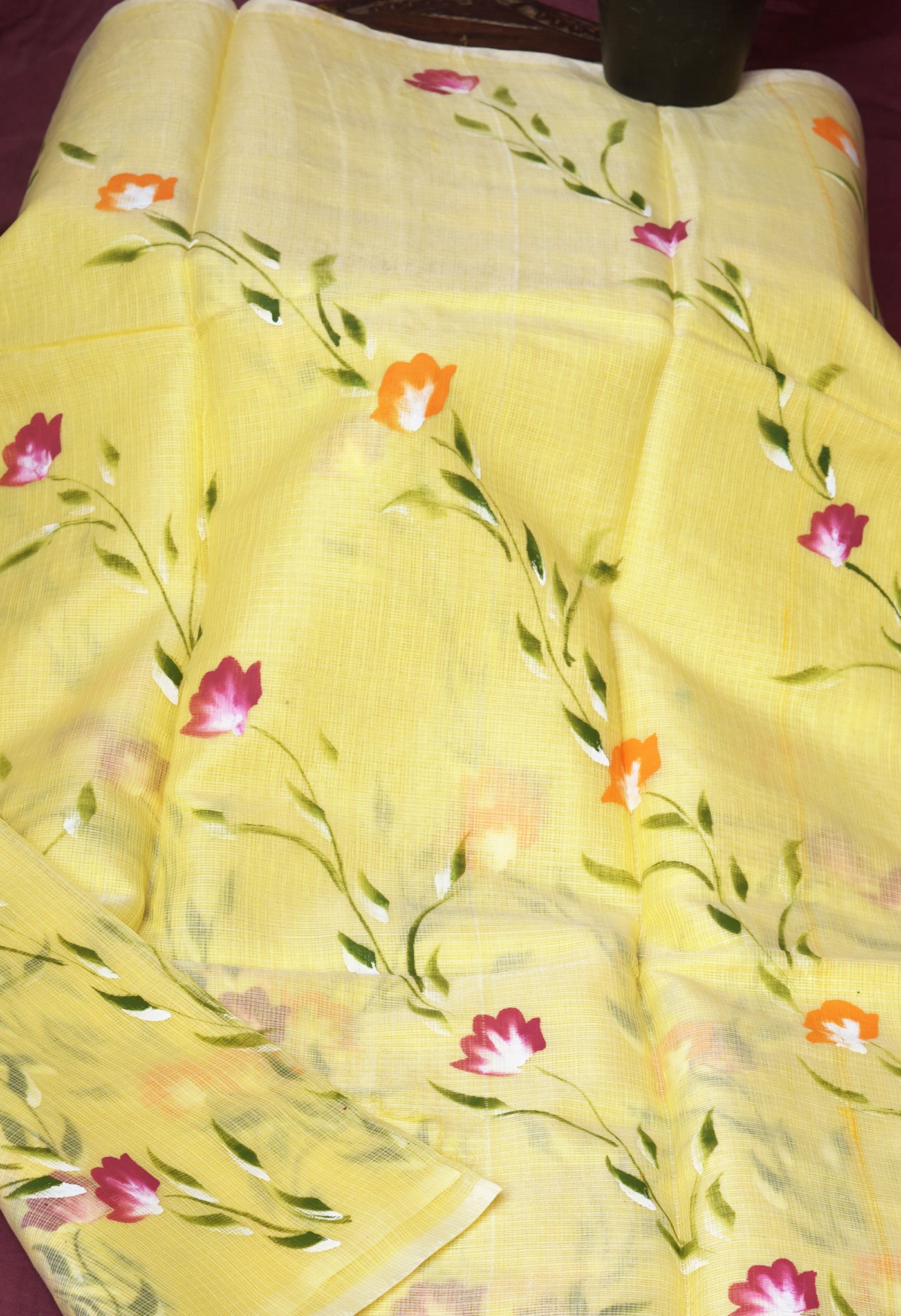 Yellow Pure Hand Painted Doria Kota Saree-UNM83086