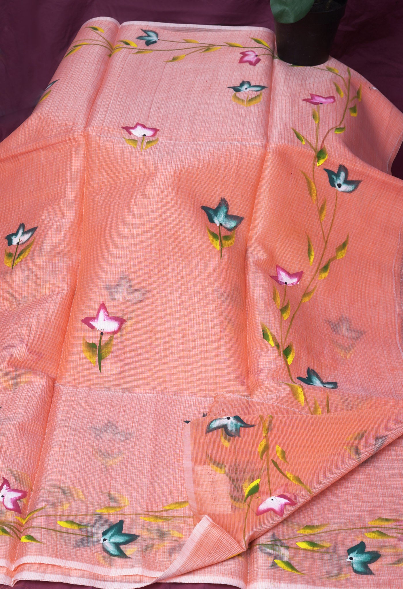 Orange Pure Hand Painted Doria Kota Saree-UNM83098