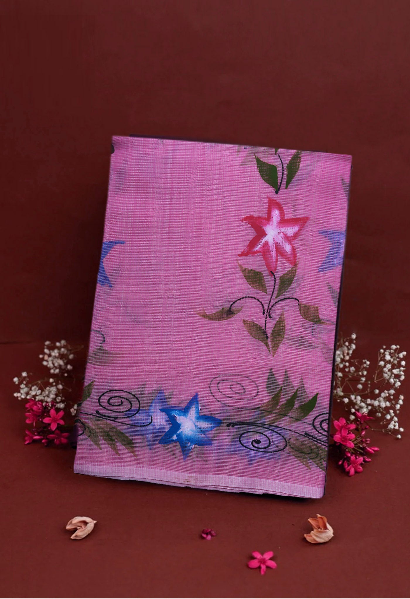 Pink Pure Hand Painted Doria Kota Saree-UNM83099