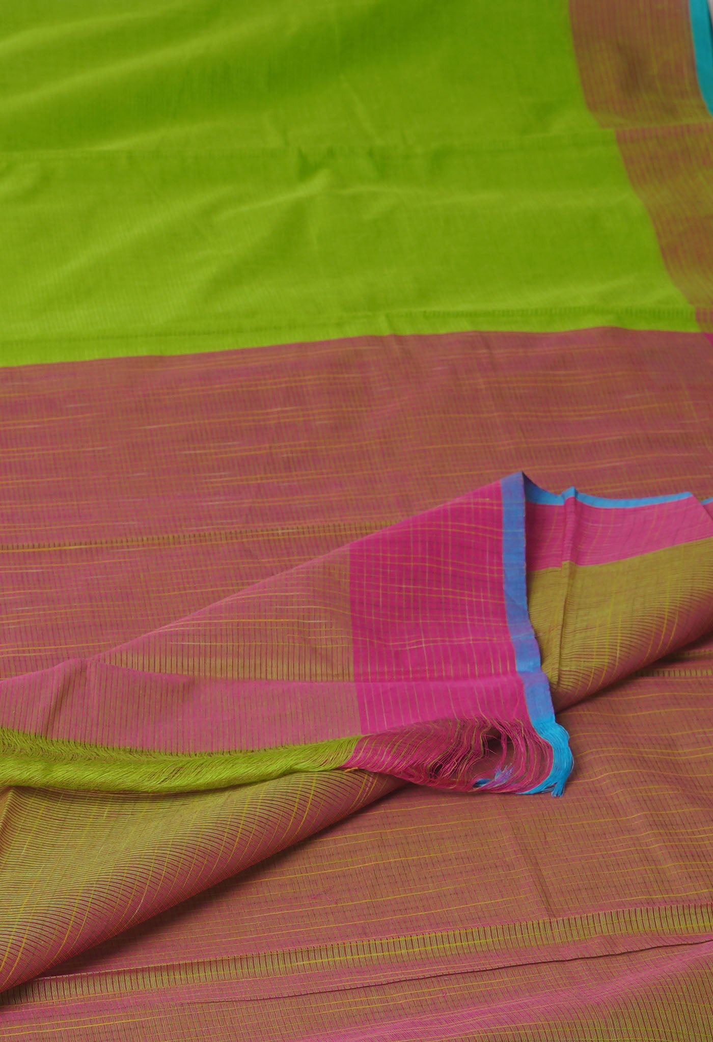 Green-Pink Pure Plain Pavani Mangalgiri Cotton Saree-UNM83129