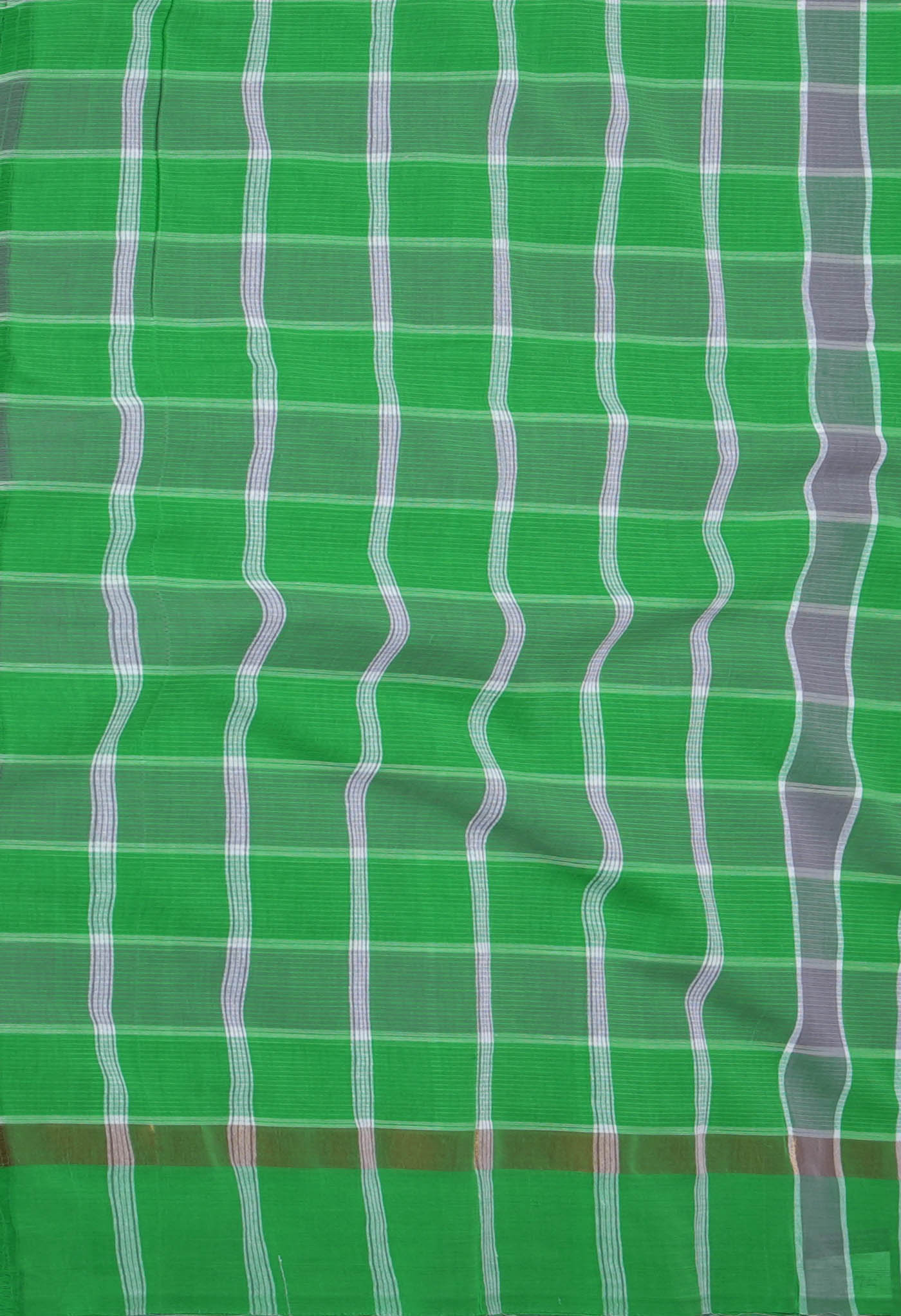 Green-Grey Pure Woven Checks Pavani Mangalgiri Cotton Saree-UNM83155