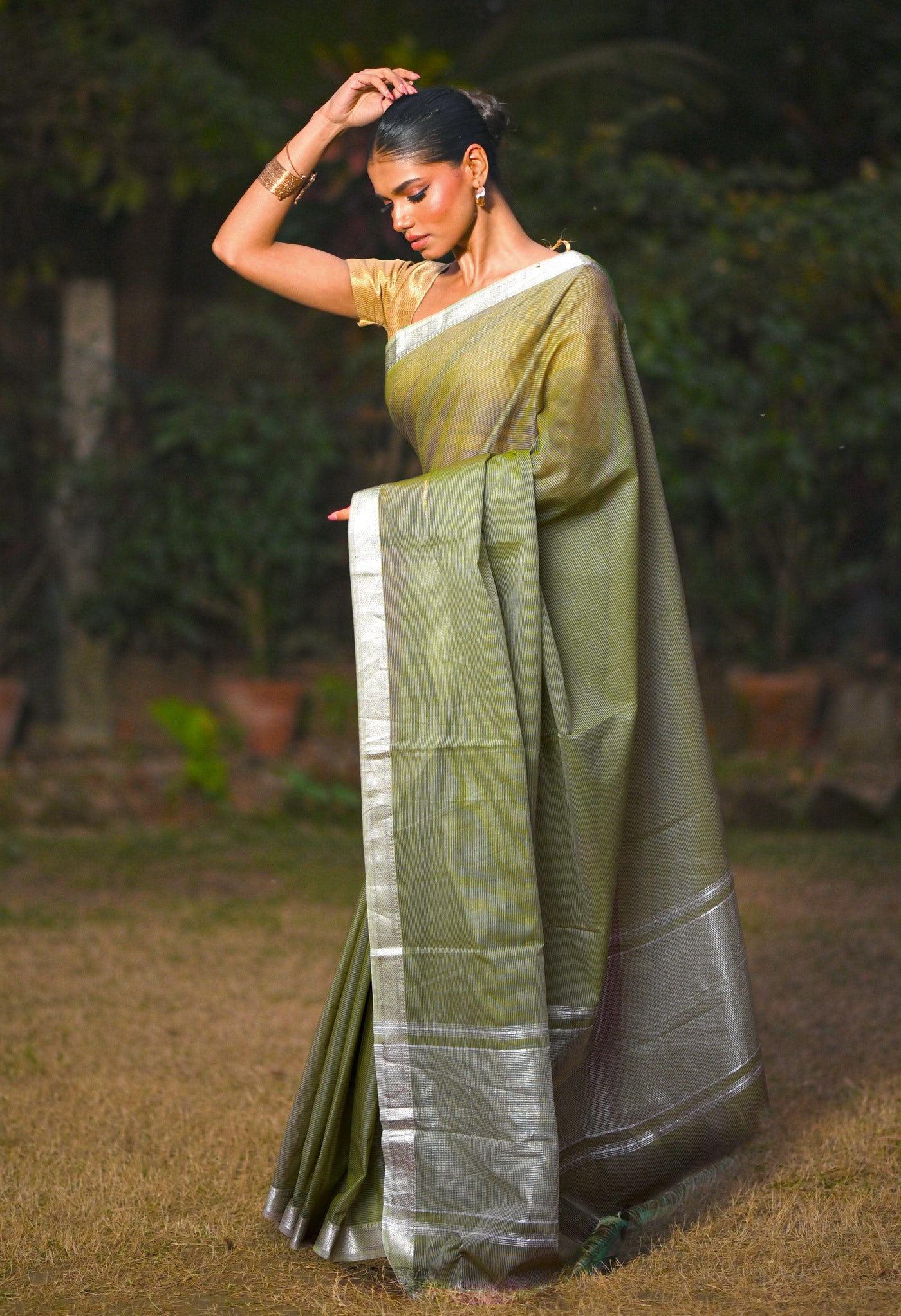 Pale Green Pure Plain Pavani Mangalgiri Cotton Saree-UNM83156