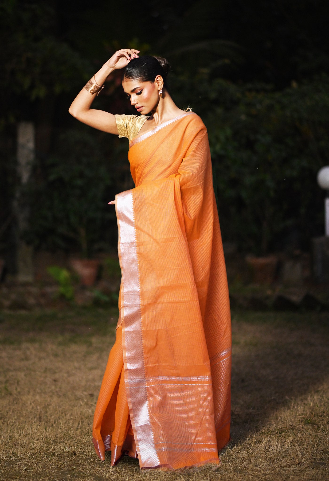 Orange Pure Plain Pavani Mangalgiri Cotton Saree-UNM83158
