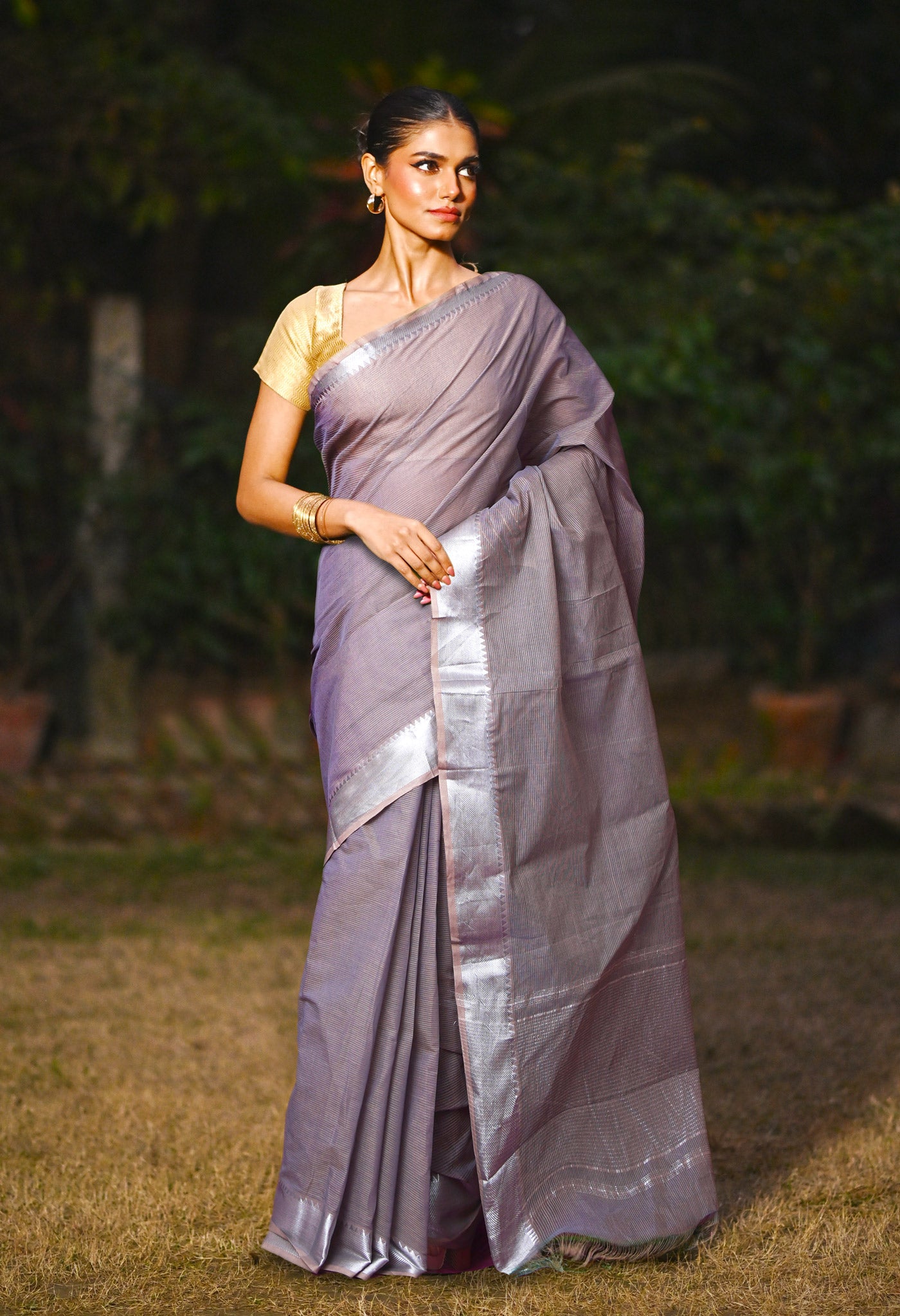 Grey Pure Plain Pavani Mangalgiri Cotton Saree-UNM83163