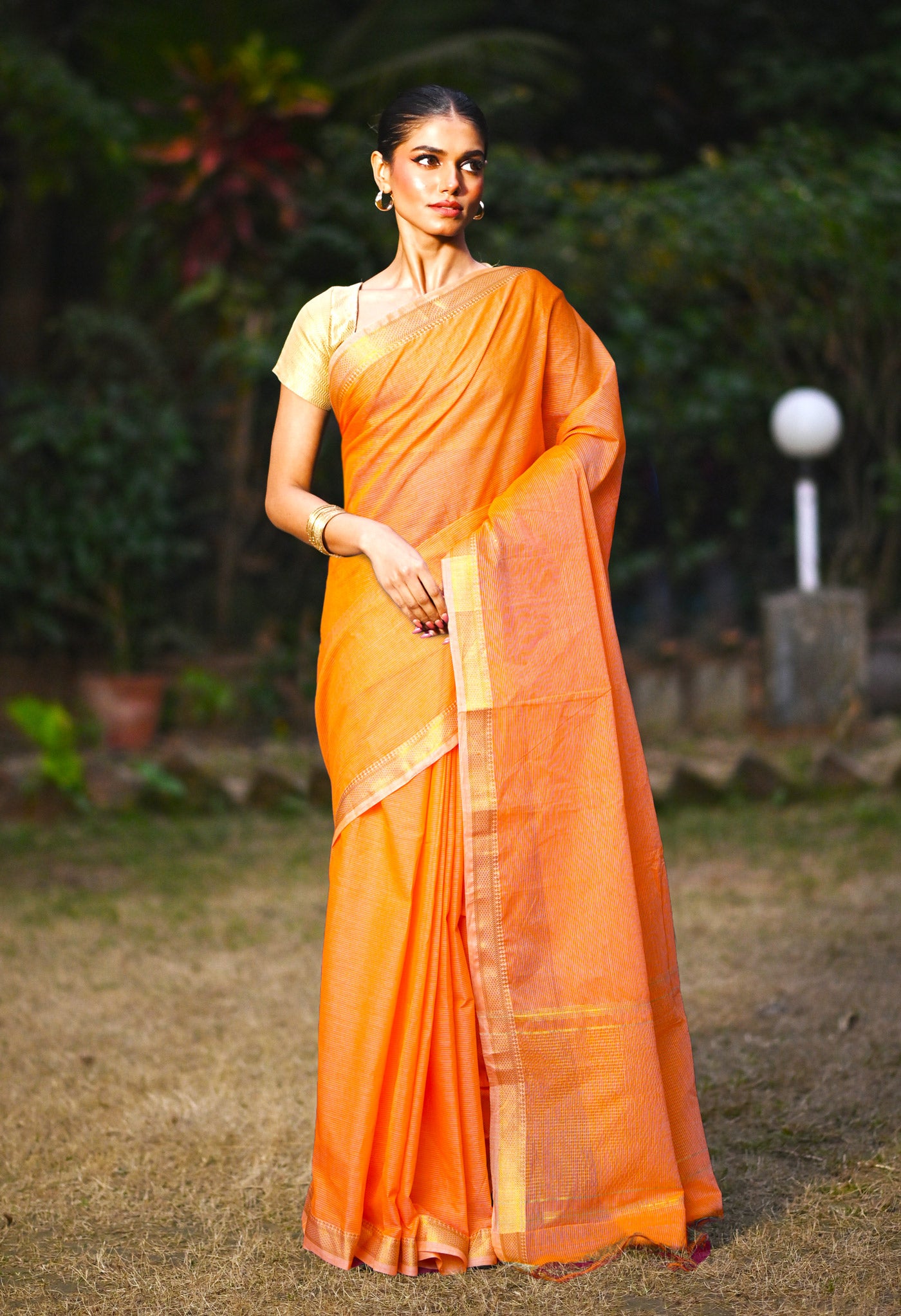Orange Pure Plain Pavani Mangalgiri Cotton Saree-UNM83171