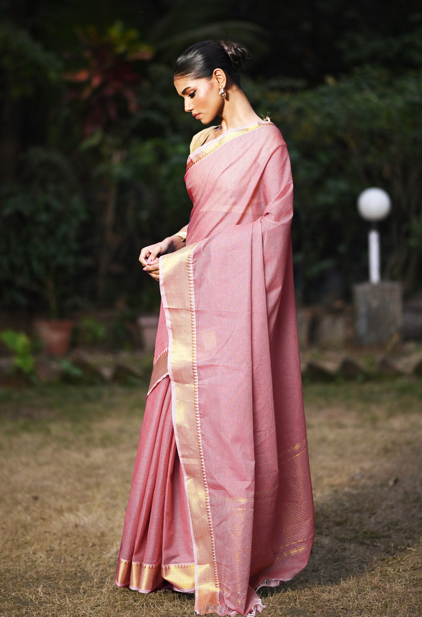 Light Mauve Pink Pure Plain Pavani Mangalgiri Cotton Saree-UNM83179