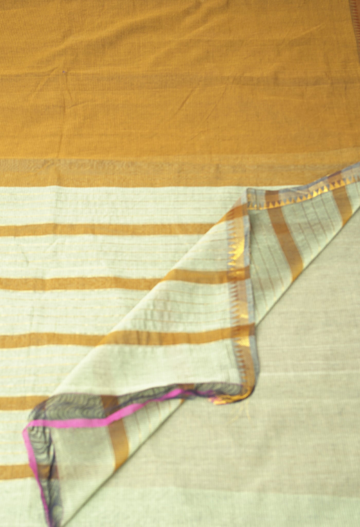 Mustard Brown Pure Plain Pavani Mangalgiri Cotton Saree-UNM83188