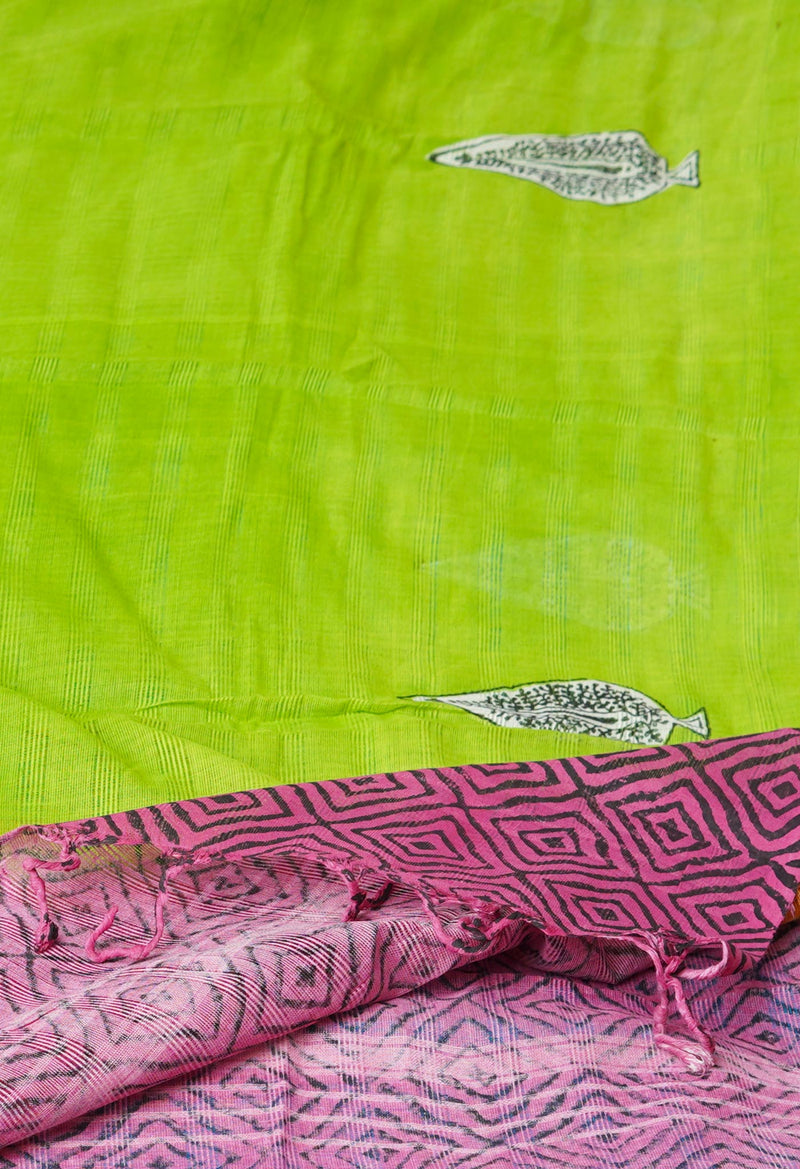 Green Pure South Hand Block printed Cotton Dupatta–UDS4818