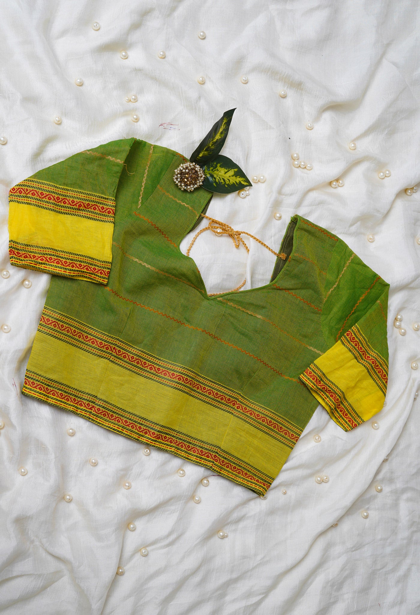 Green Pure Handloom Pavani Chettinad Cotton Readymade Blouse (32 Size +1inch Margin)–PKB415