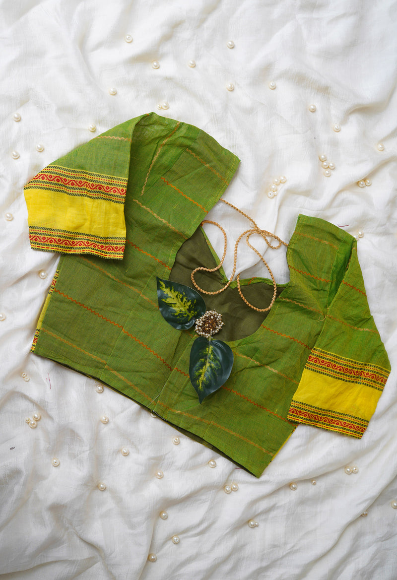 Green Pure Handloom Pavani Chettinad Cotton Readymade Blouse (32 Size +1inch Margin)–PKB415
