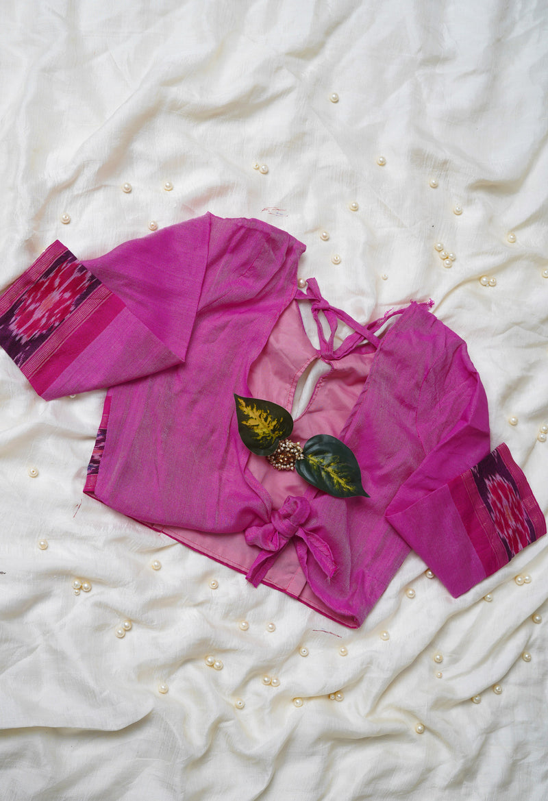 Magenta Pink Pure Bengal Ghicha Tussar Jute Readymade Blouse (32 Size +1inch Margin)–PKB417
