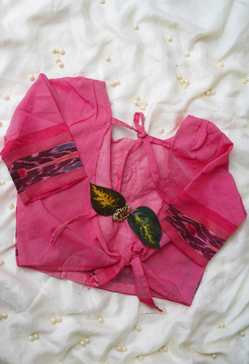 Cherry Red Pure Bengal Ghicha Tussar Jute Readymade Blouse (32 Size +1inch Margin)–PKB418