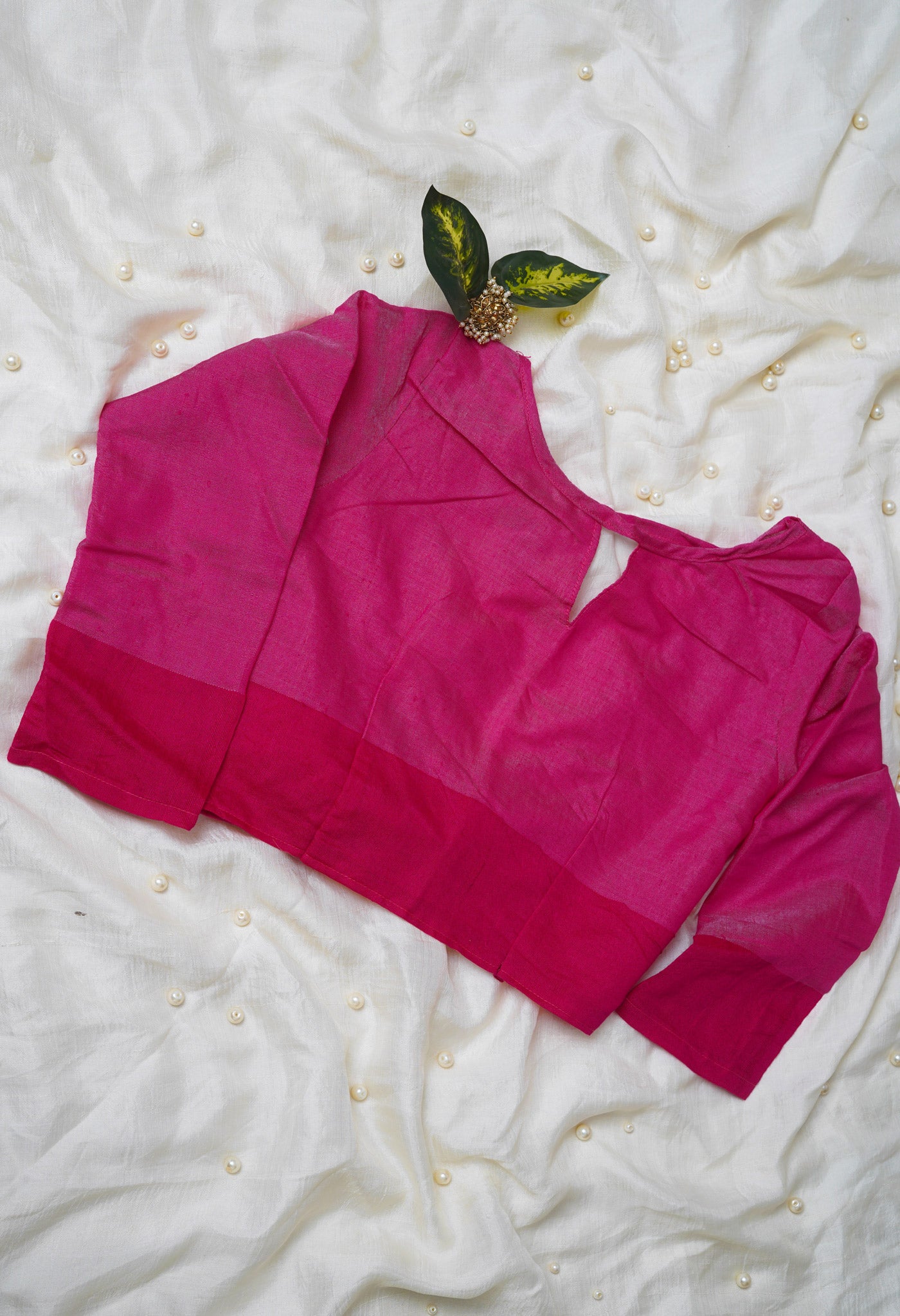 Magenta Pink Pure Bengal Ghicha Tussar Jute Readymade Blouse (32 Size +1inch Margin)–PKB424