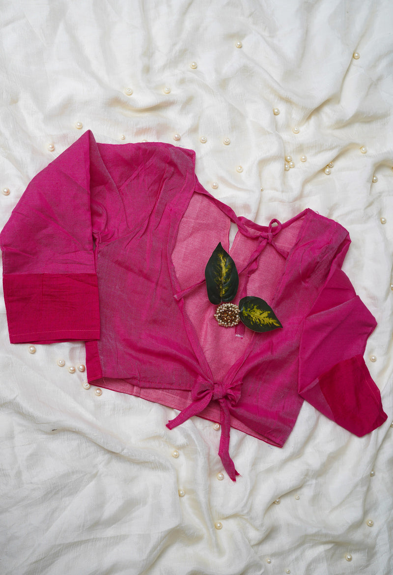 Magenta Pink Pure Bengal Ghicha Tussar Jute Readymade Blouse (32 Size +1inch Margin)–PKB424