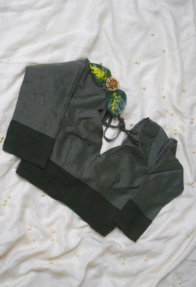 Dark Green Pure Bengal Ghicha Tussar Jute Readymade Blouse (32 Size +1inch Margin)–PKB425