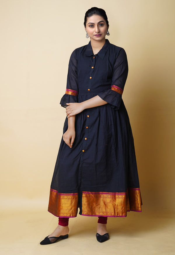 Black Pure Handloom Pavani Narayanpet Cotton Kurta-PKK1924
