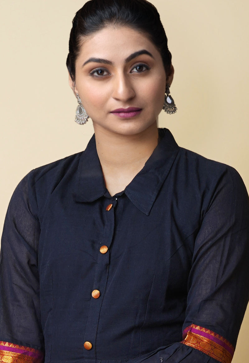 Black Pure Handloom Pavani Narayanpet Cotton Kurta-PKK1924