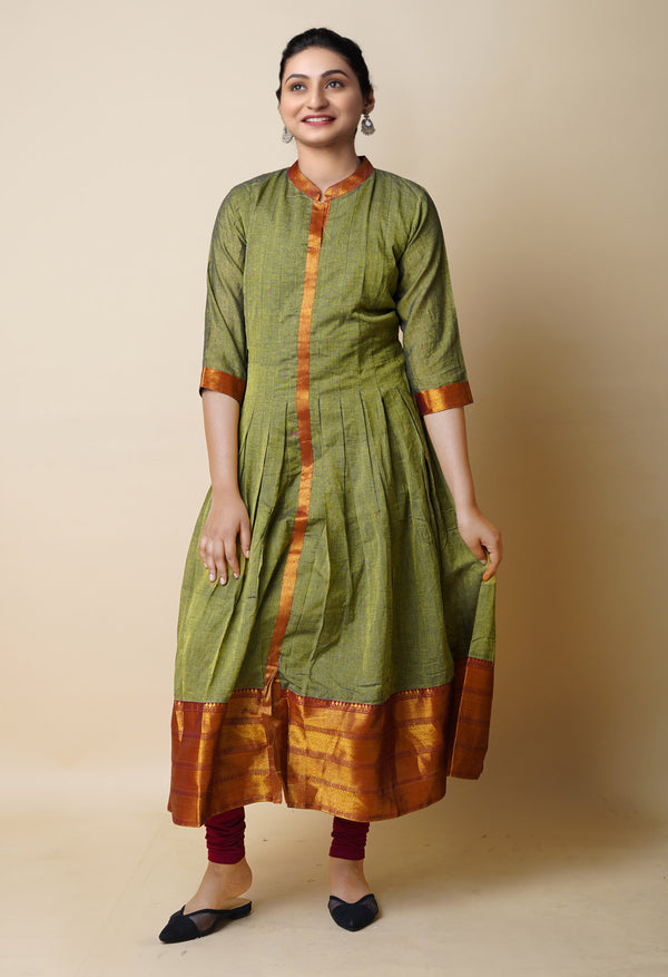 Olive Green Pure Handloom Pavani Narayanpet Cotton Kurta-PKK1926