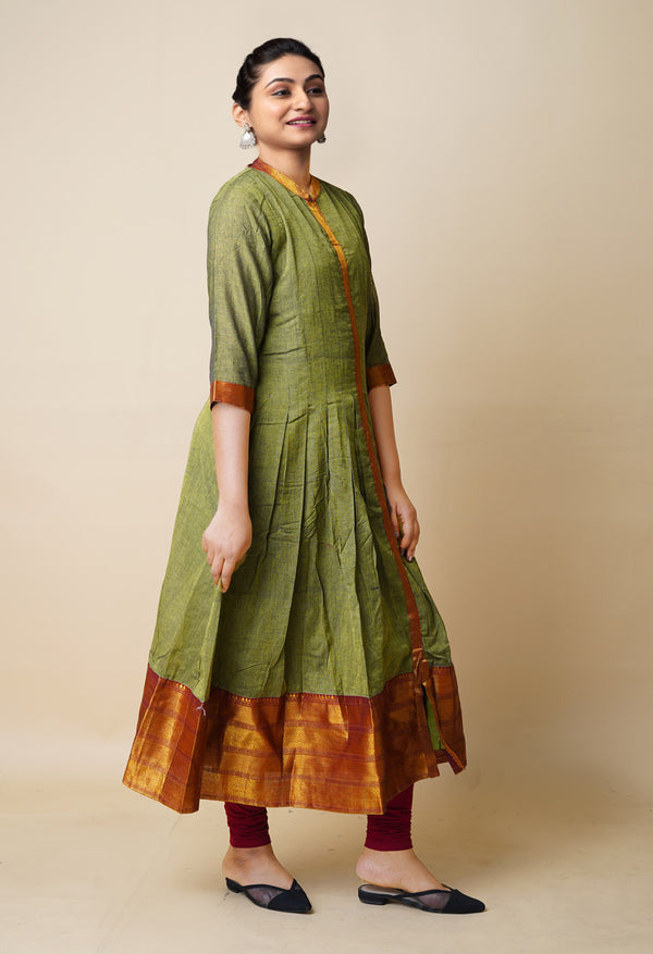 Olive Green Pure Handloom Pavani Narayanpet Cotton Kurta-PKK1926
