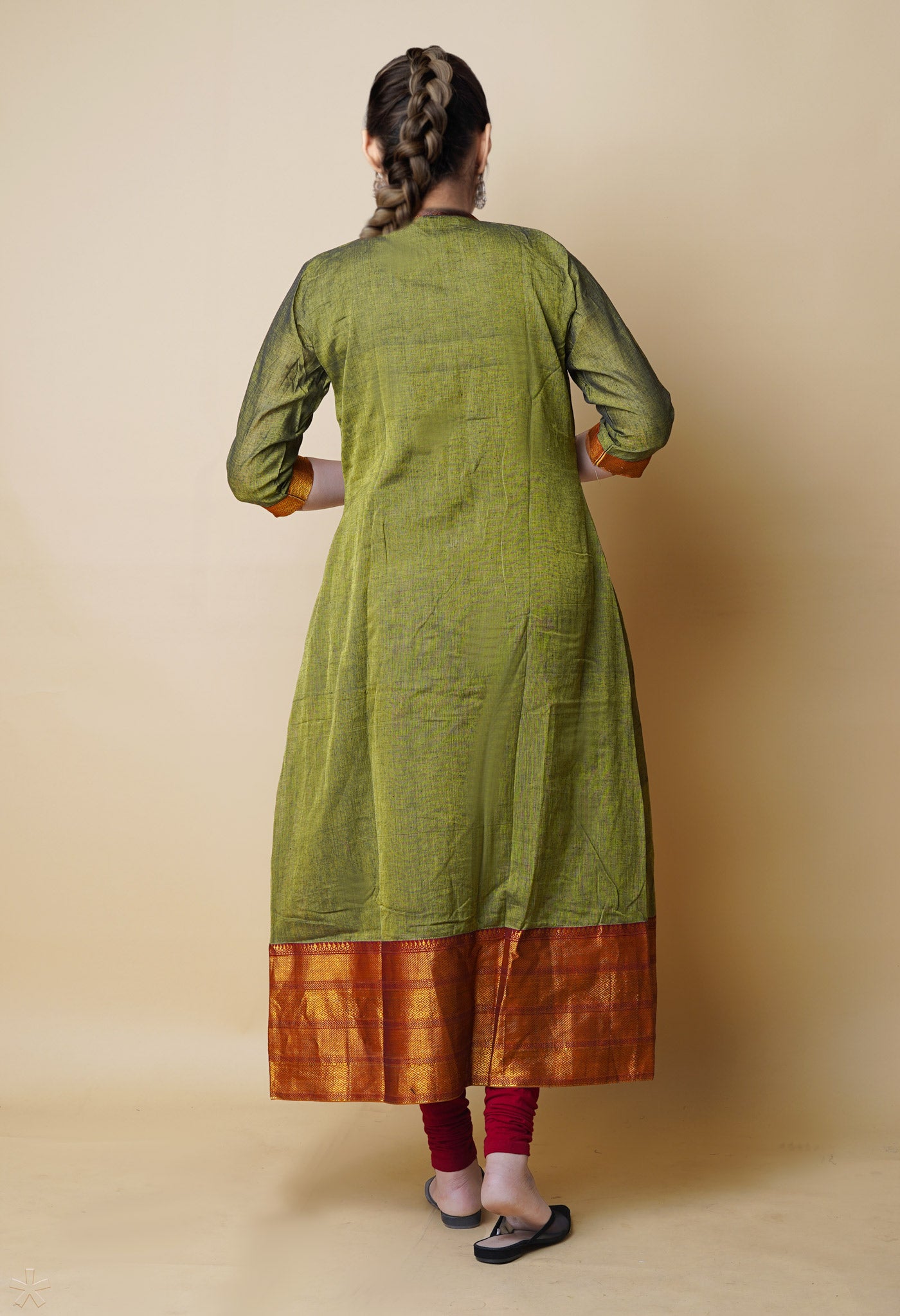 Olive Green Pure Handloom Pavani Narayanpet Cotton Kurta-PKK1926