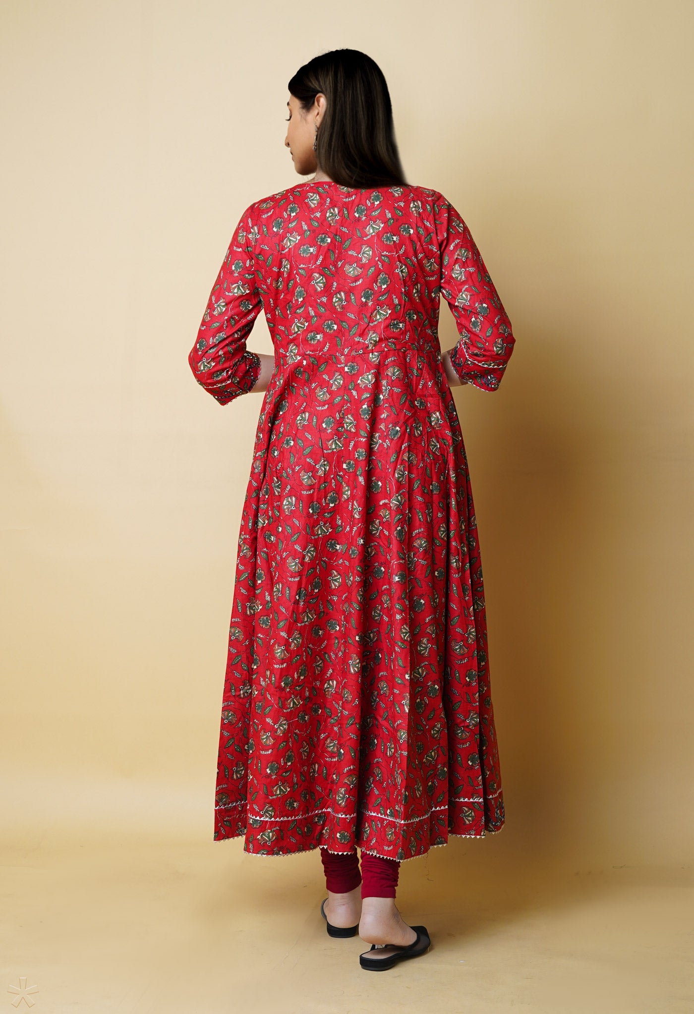 Red Pure Kalamkari Floral Printed With Embroidery Cotton Kurta-PKK1934