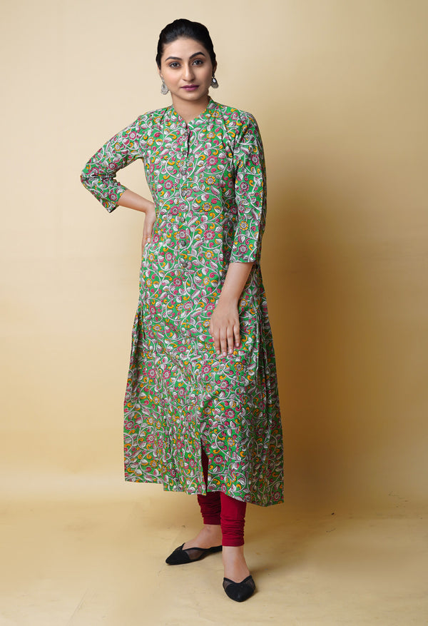 Green Pure Kalamkari Floral Printed Cotton Kurta-PKK1935