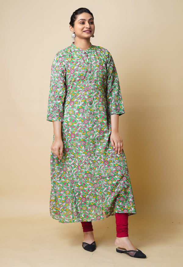 Green Pure Kalamkari Floral Printed Cotton Kurta-PKK1935