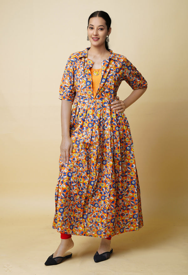 Orange Pure Kalamkari Floral Printed Cotton Kurta-PKK1938
