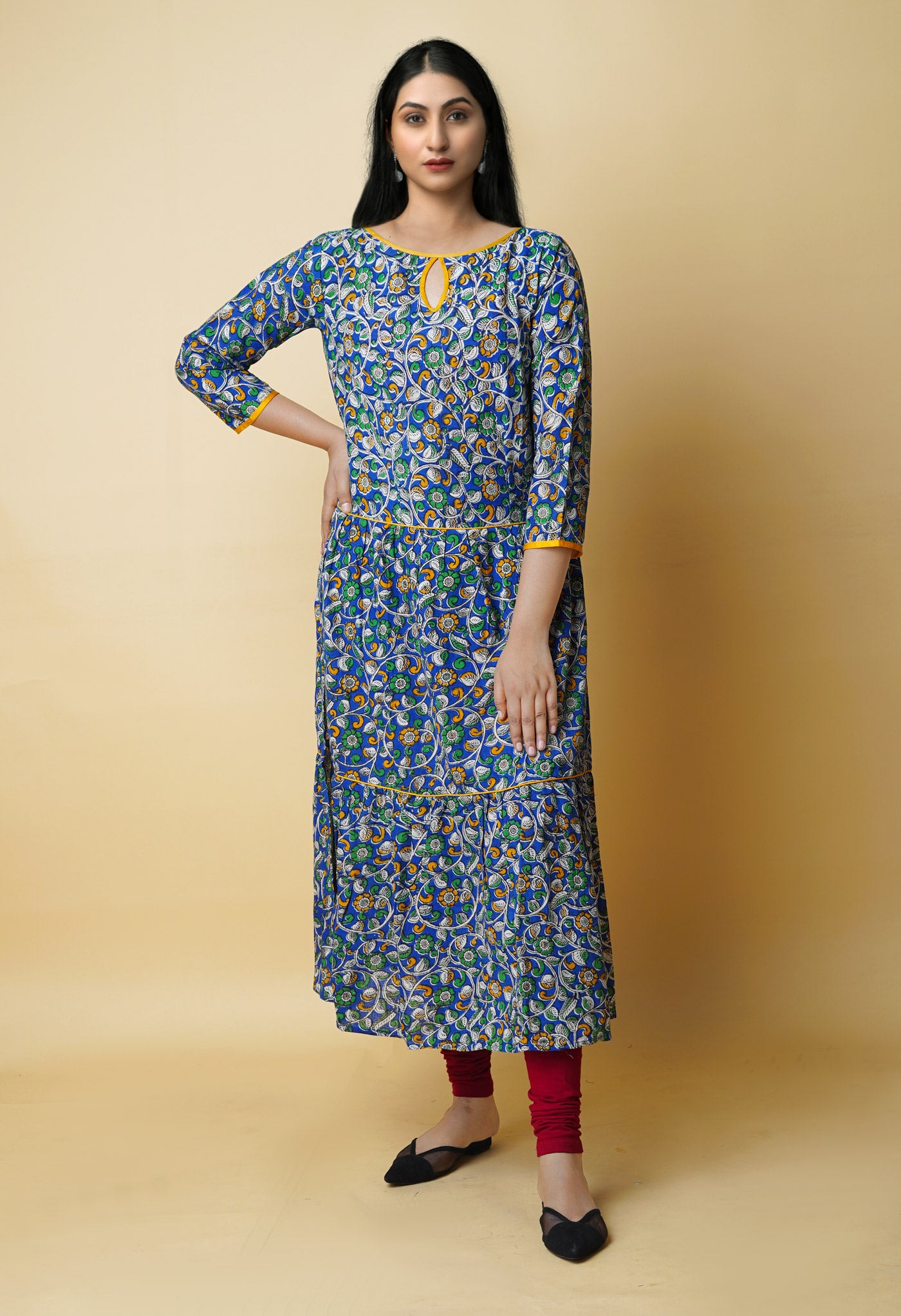 Blue Pure Kalamkari Floral Printed Cotton Kurta-PKK1940